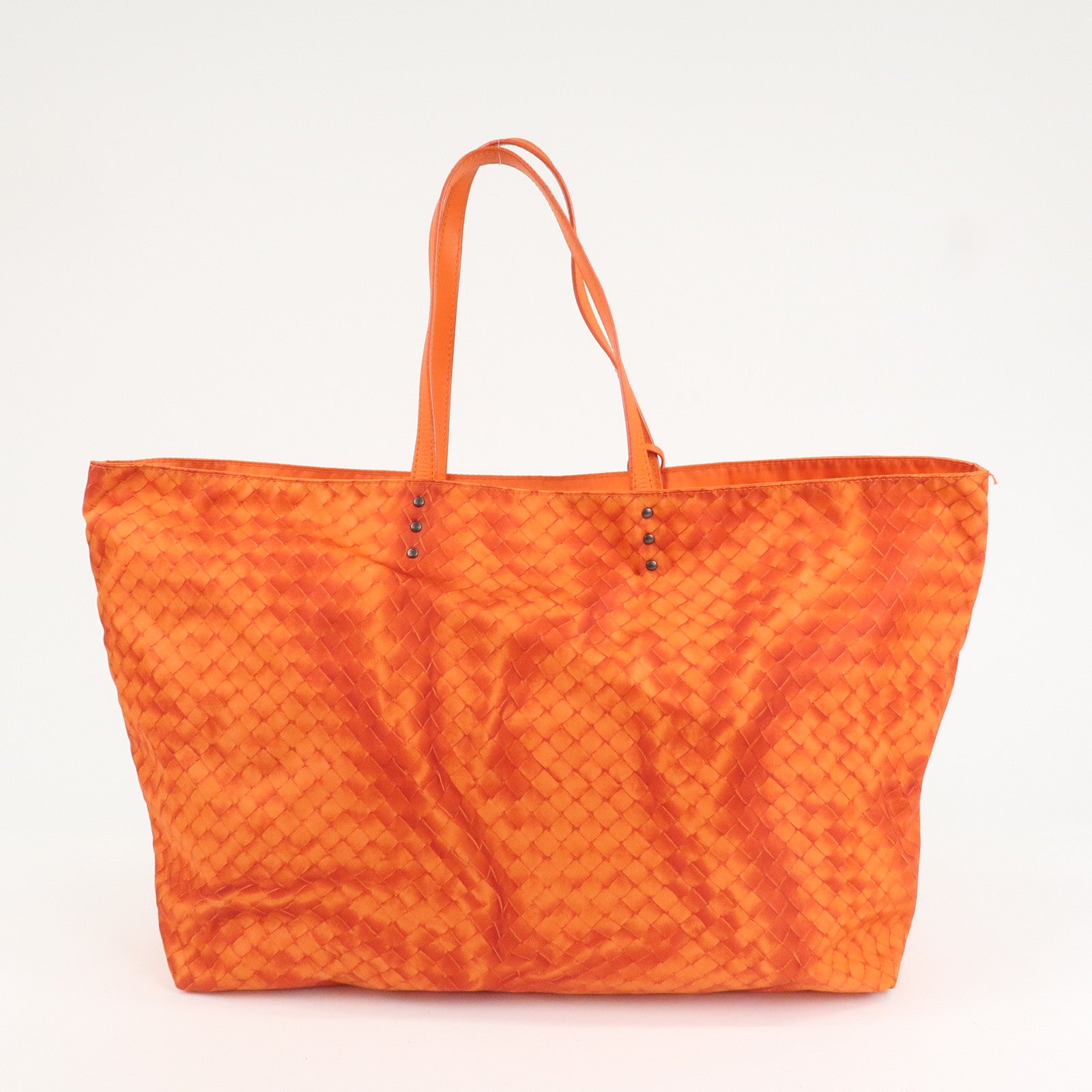 BOTTEGA VENETA Intrecciato Lujon Nylon Leather Tote Bag Orange Used