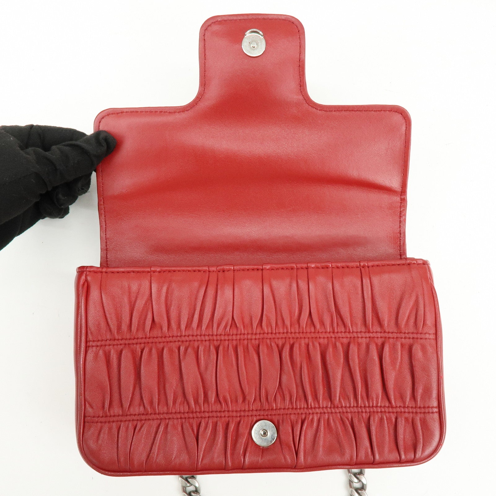 PRADA Nappa Goatskin Leather Chain Shoulder Bag Red 1BD140