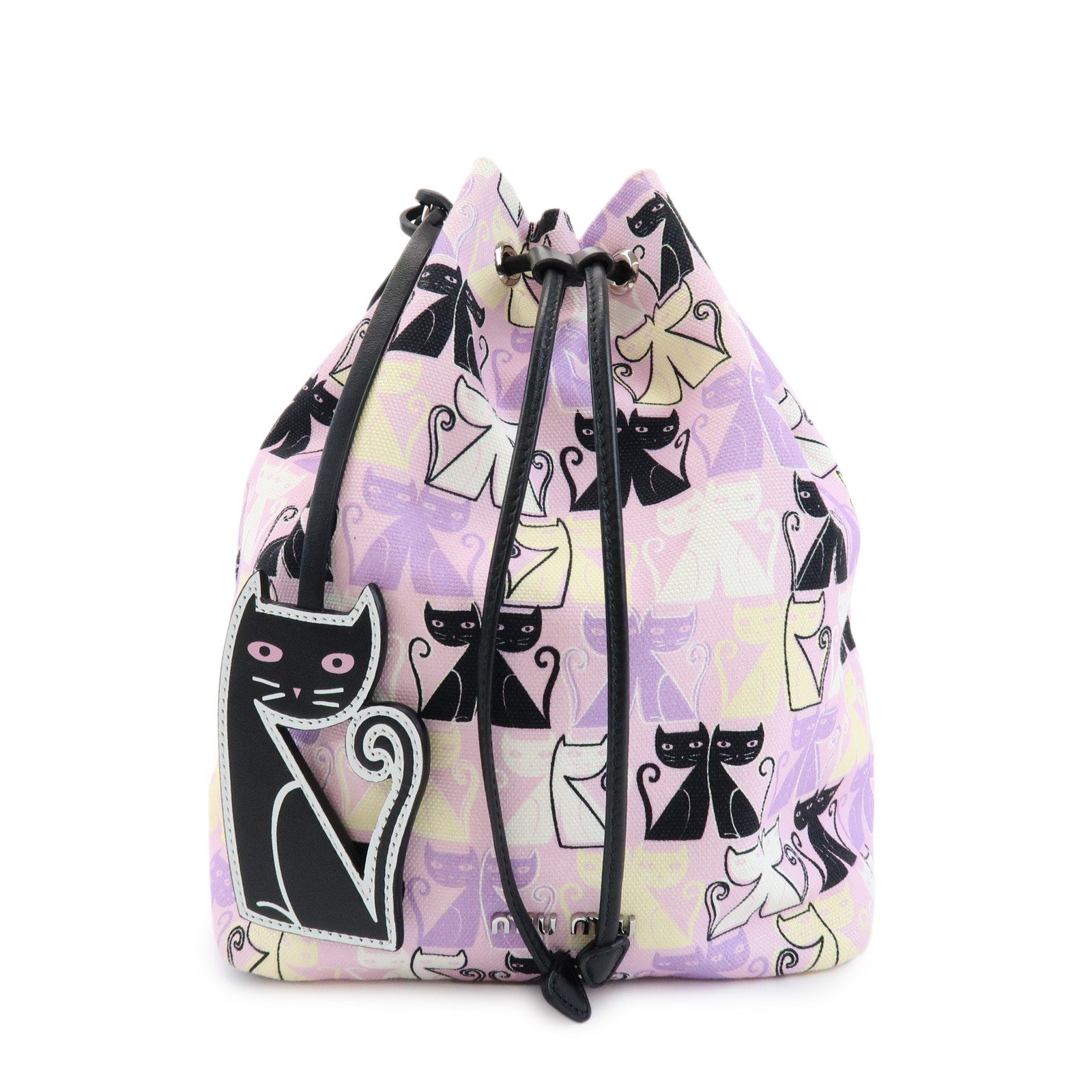 MIU MIU Logo Canvas CANAPA CATS Drawstring Pouch Bag Purple 5RM014