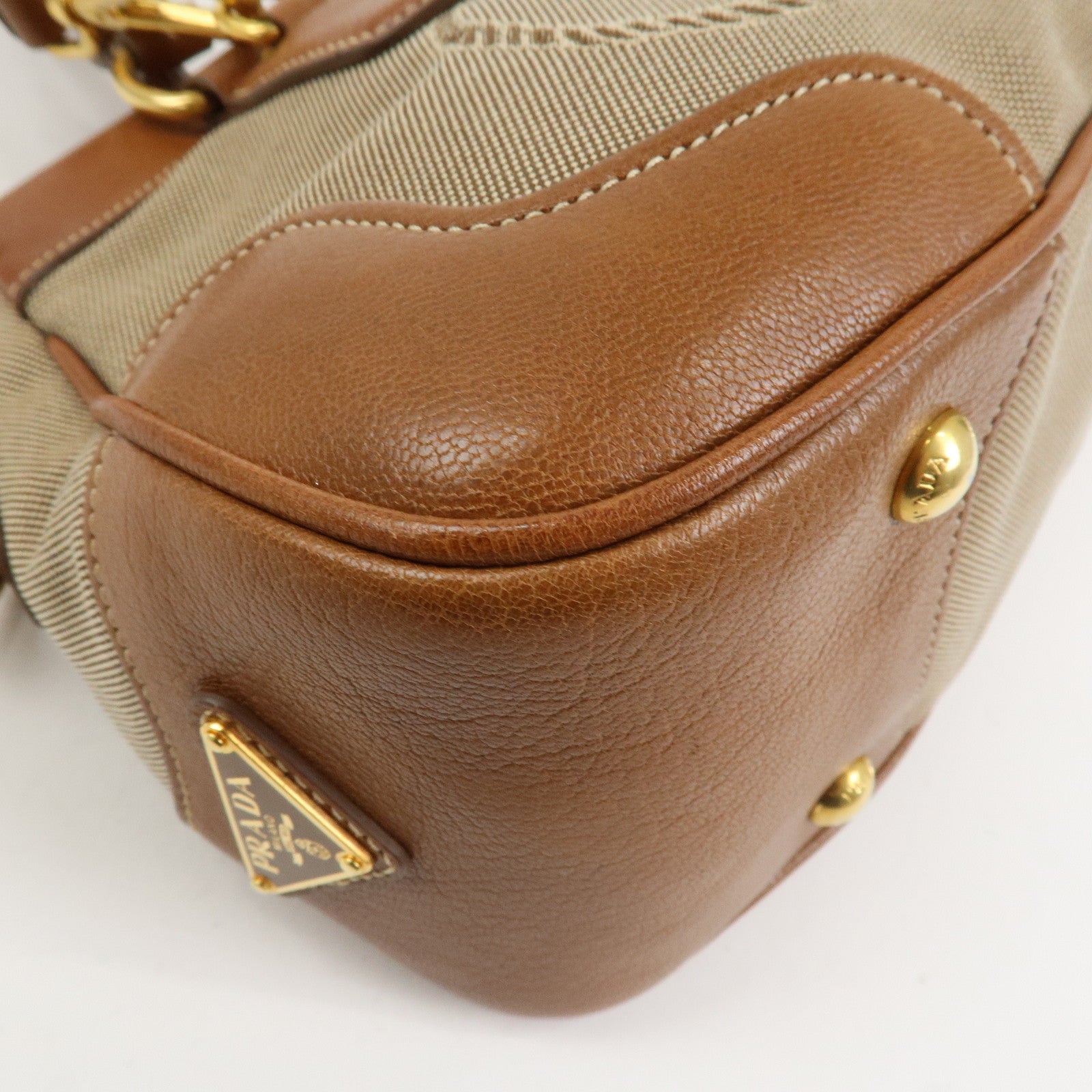 PRADA Logo Jacquard Leather 2Way Bag Hand Bag Brown BN1839