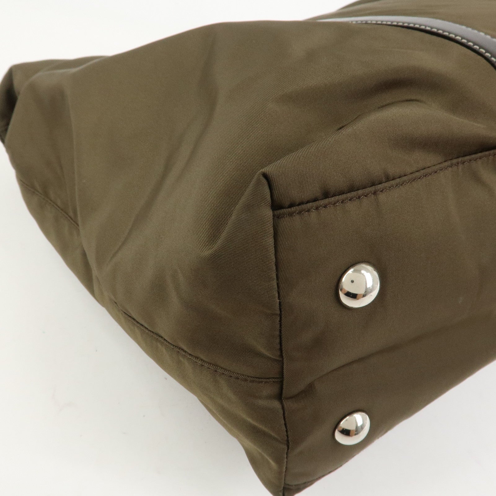 PRADA Triangle Logo Nylon Leather 2Way Hand Bag Shoulder Bag Khaki