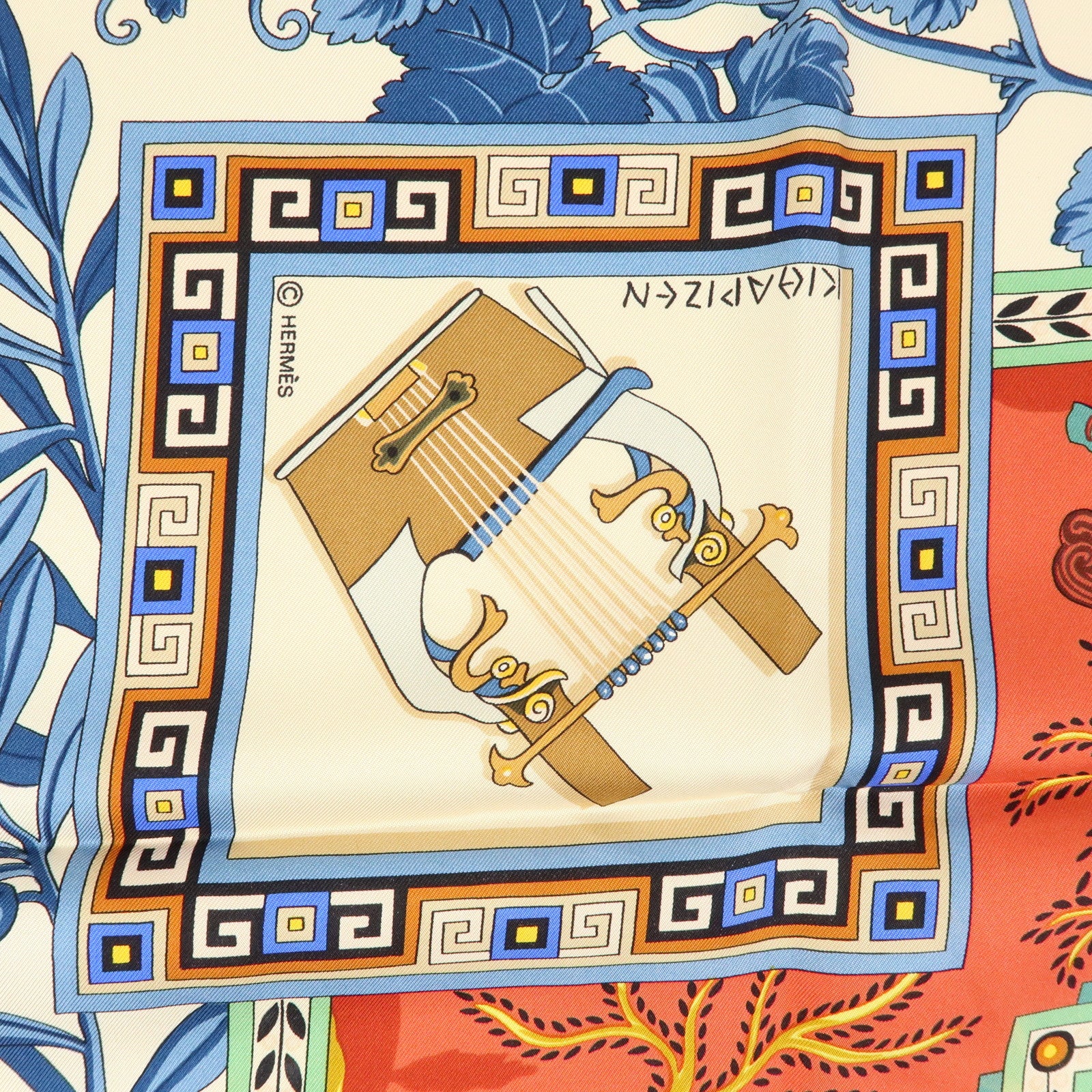 HERMES Carre 90 Silk 100% Scarf MUSIQUE DES DIEUX Multicolor