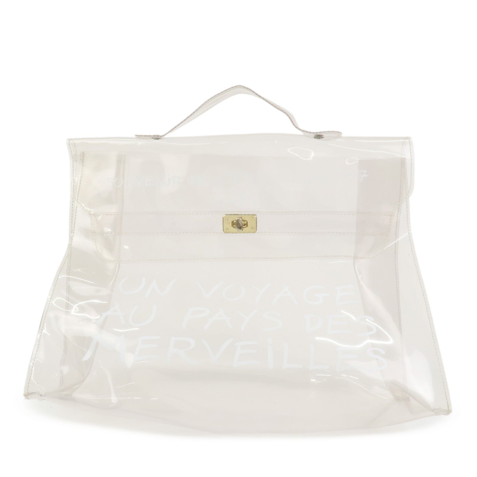 HERMES Vinyl Kelly Hand Bag Clear White Gold