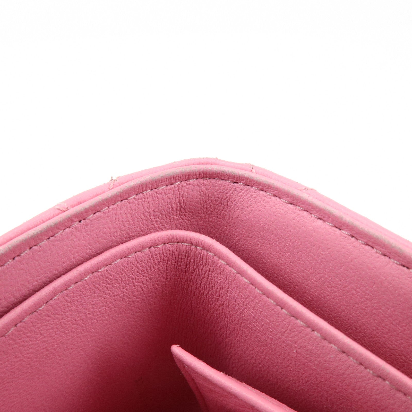 CHANEL Matelasse Lamb Skin Small Tri-Fold Wallet Pink AP0231