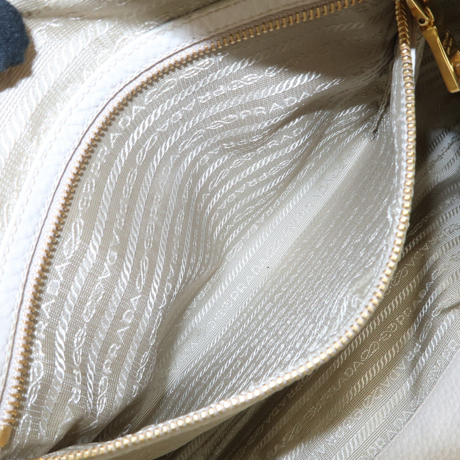 PRADA Logo Leather 2Way Boston Shoulder Bag Gold HDW Ivory