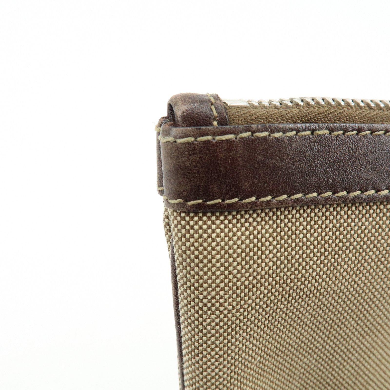 PRADA Logo Jacquard Canvas Leather Clutch Bag Pouch Khaki