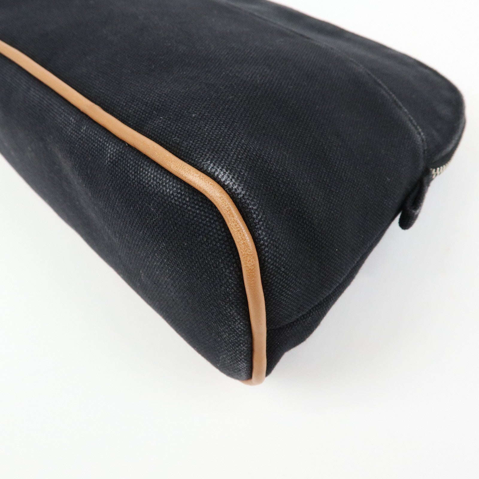 HERMES Bolide MM Cotton Leather Cosmetic Pouch Black Beige