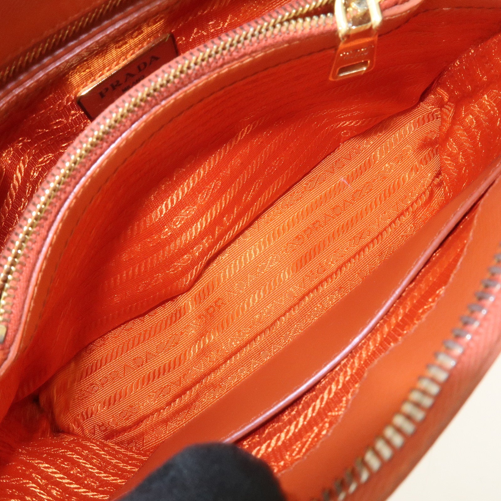PRADA Saffiano Leather Promenade Small 2Way Hand Bag Orange BL0838