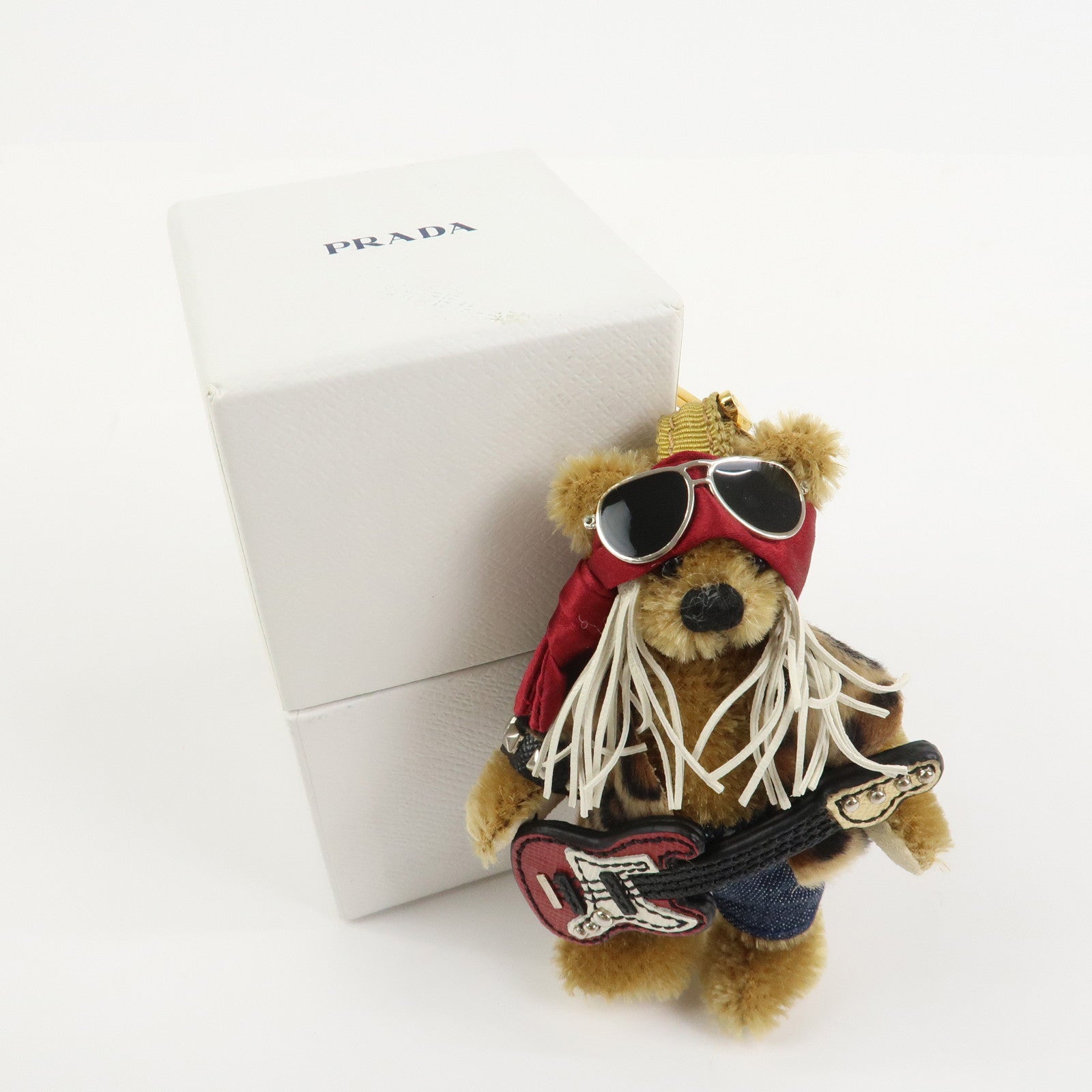 PRADA Teddy Bear Bag Key Charm Rocker Leopard Brown