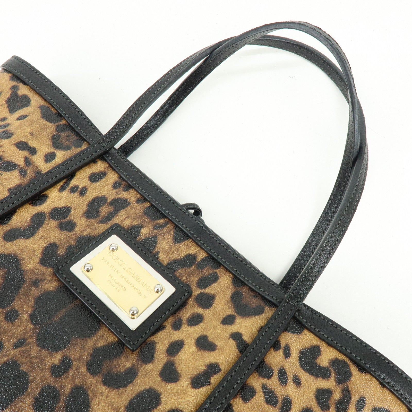 Dolce&Gabbana Leather PVC Coated Canvas Tote Bag Brown Black
