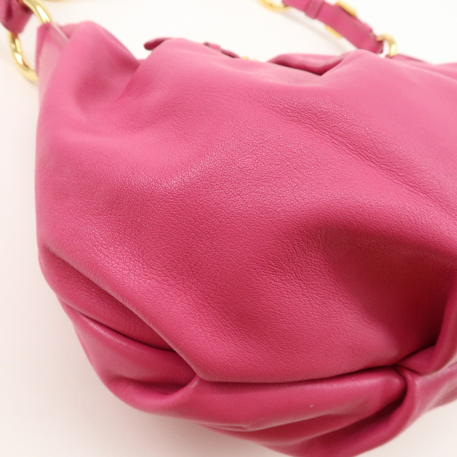 PRADA Logo Leather Shoulder Bag Pink Gold HDW