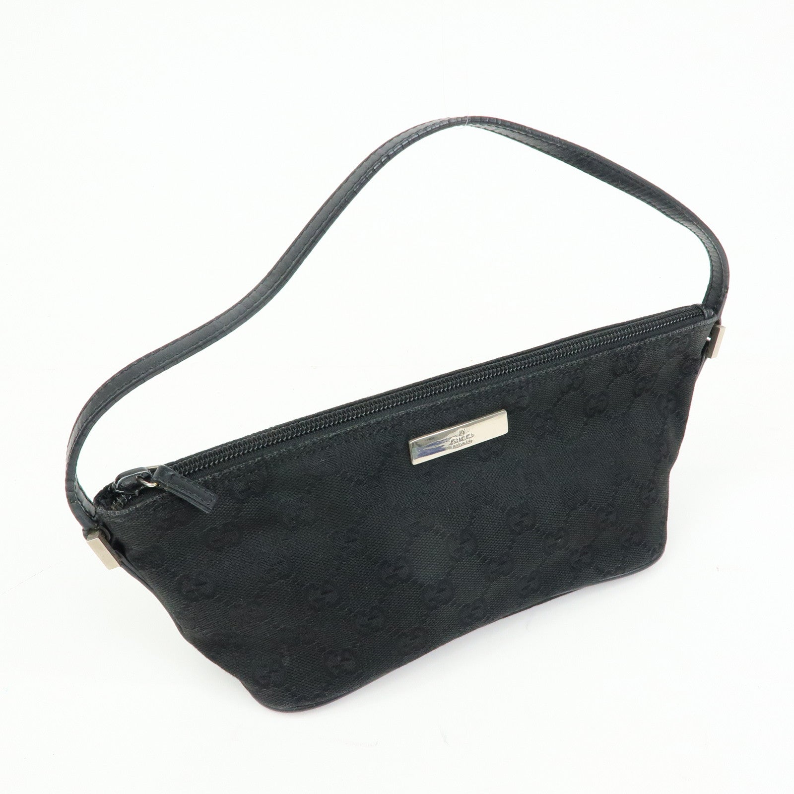 GUCCI Boat Bag GG Canvas Leather Hand Bag Pouch Black 0391103