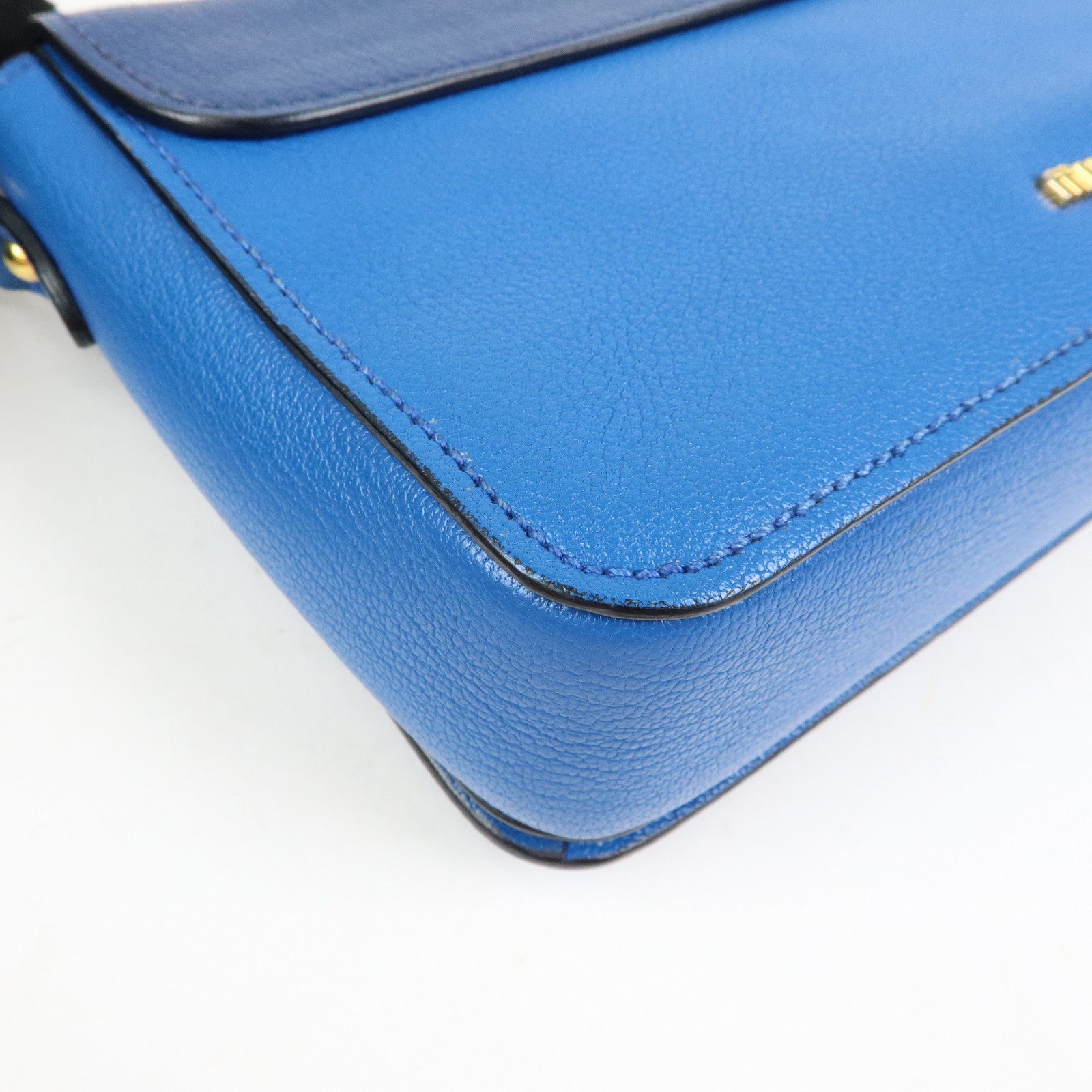 MIU MIU Madras Leather Shoulder Bag Crossbody Bag Blue RT0544