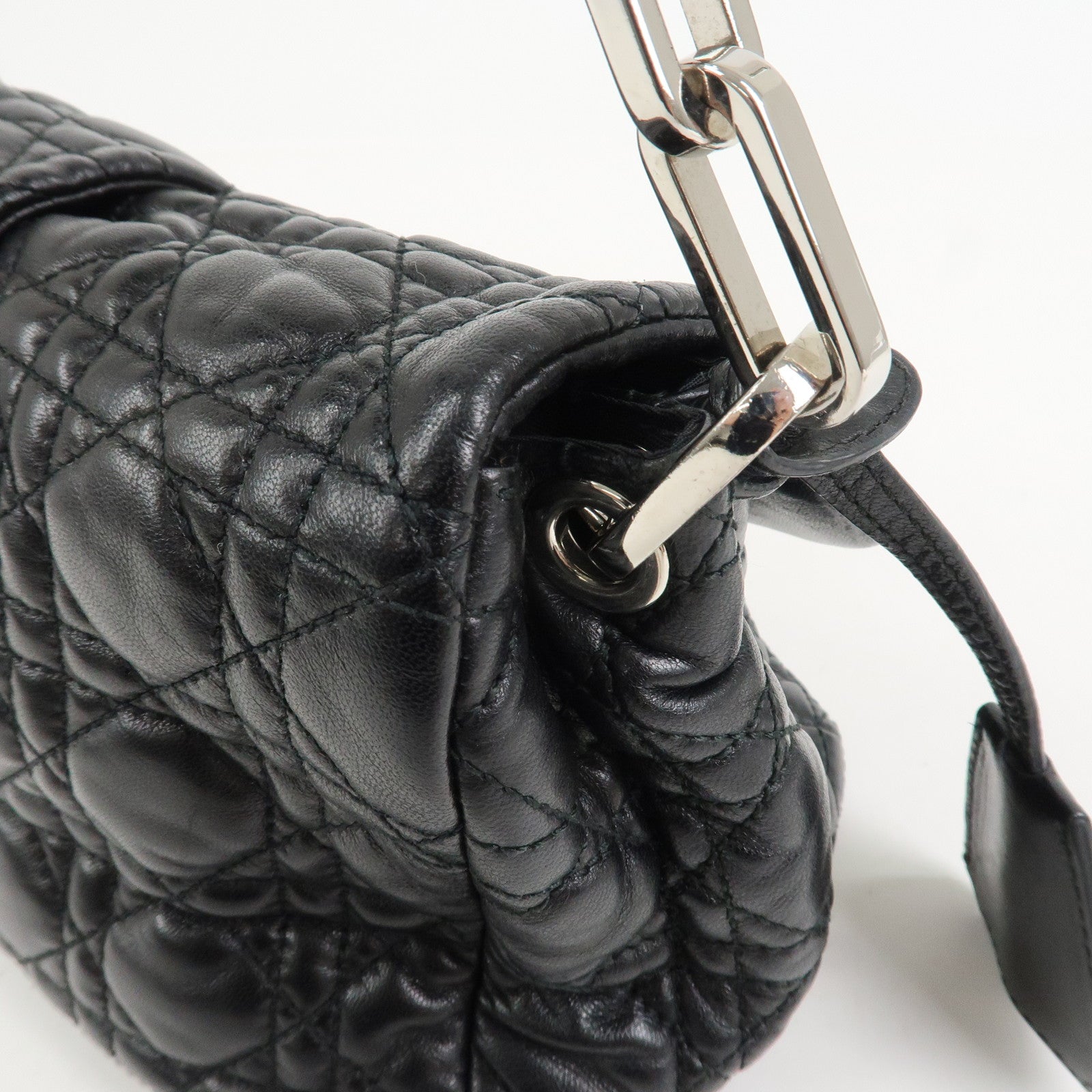 Christian Dior Cannage New Lock Leather Chain Shoulder Bag Black