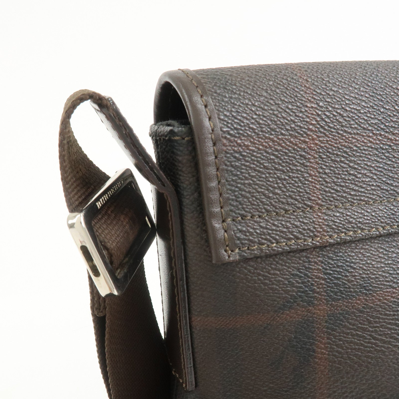 BURBERRY PVC Canvas Leather Shoulder Bag Crossbody Bag Brown