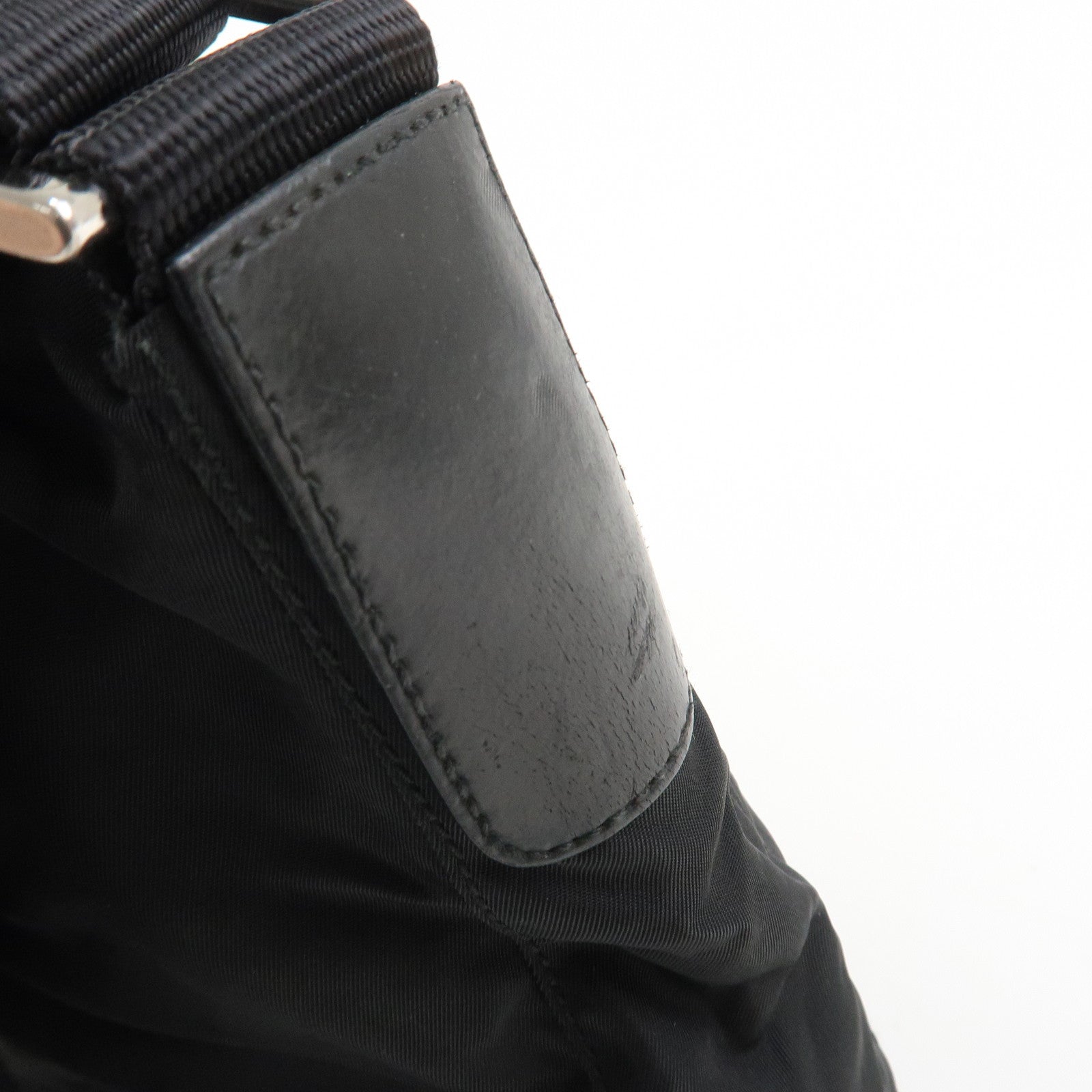 PRADA Triangle Logo Nylon Saffiano Leather Shoulder Bag Black V161