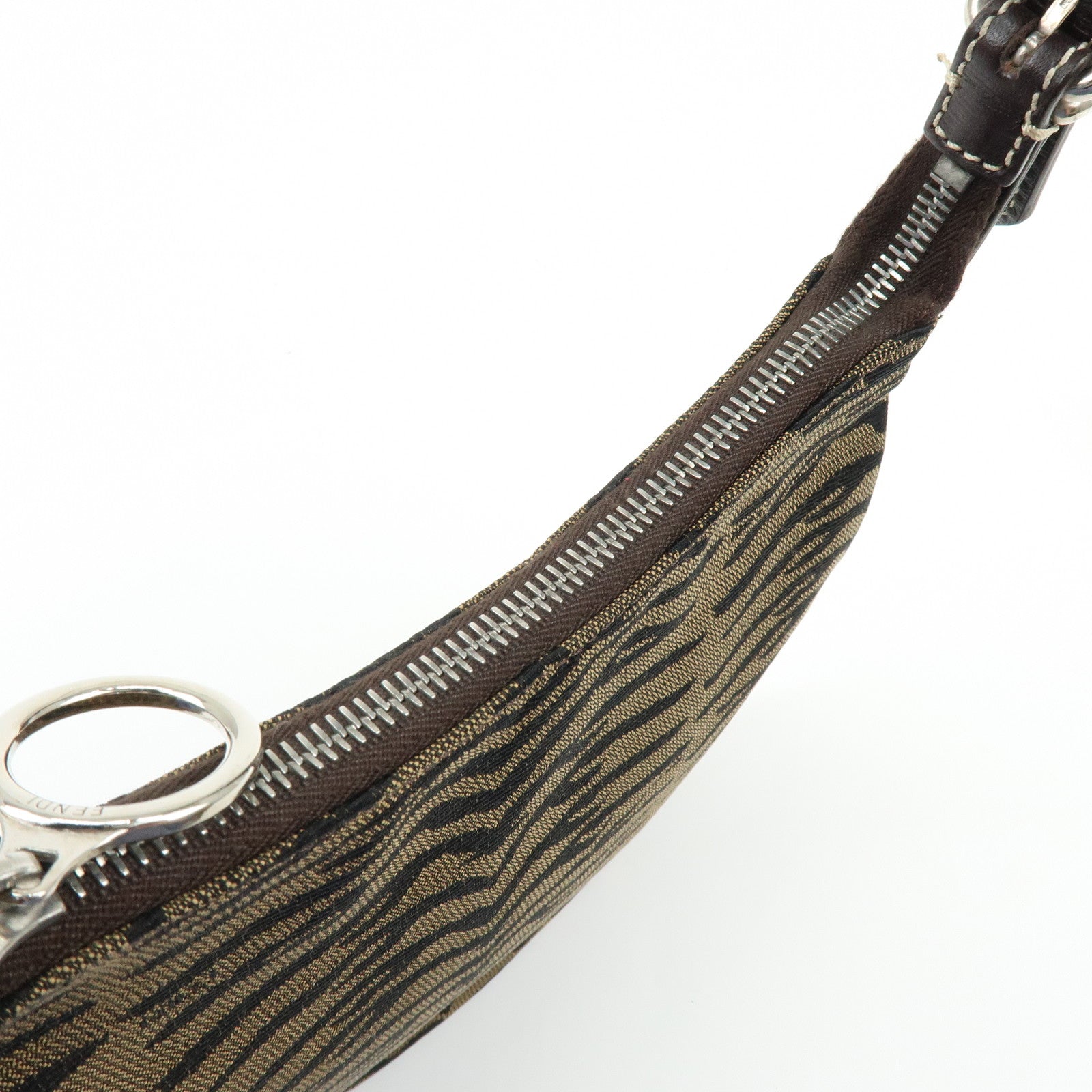 FENDI Canvas Leather Zebra Pattern Shoulder Hand Bag Brown 8BR248