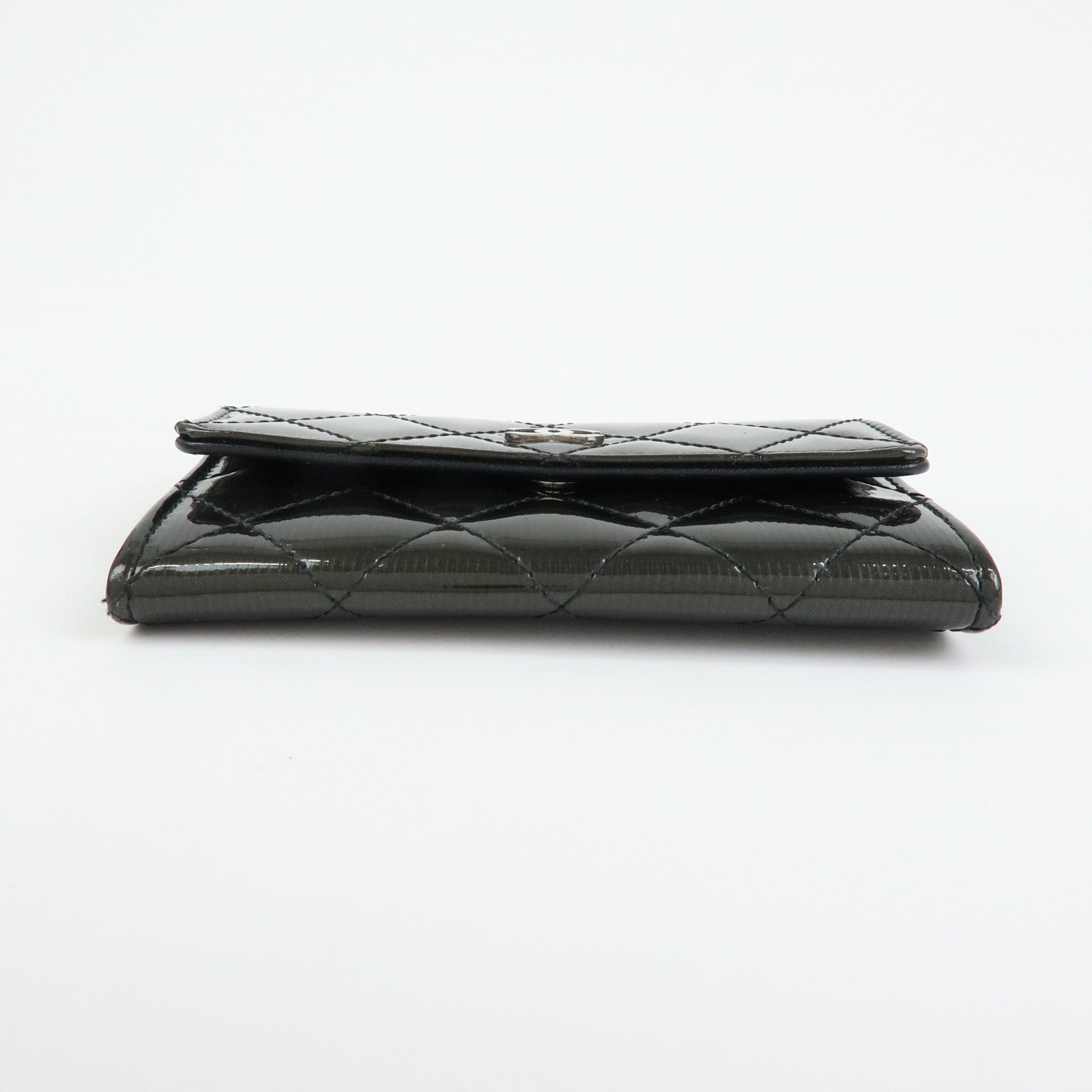 CHANEL COCO Mark Matelasse Patent Leather Card Case Black