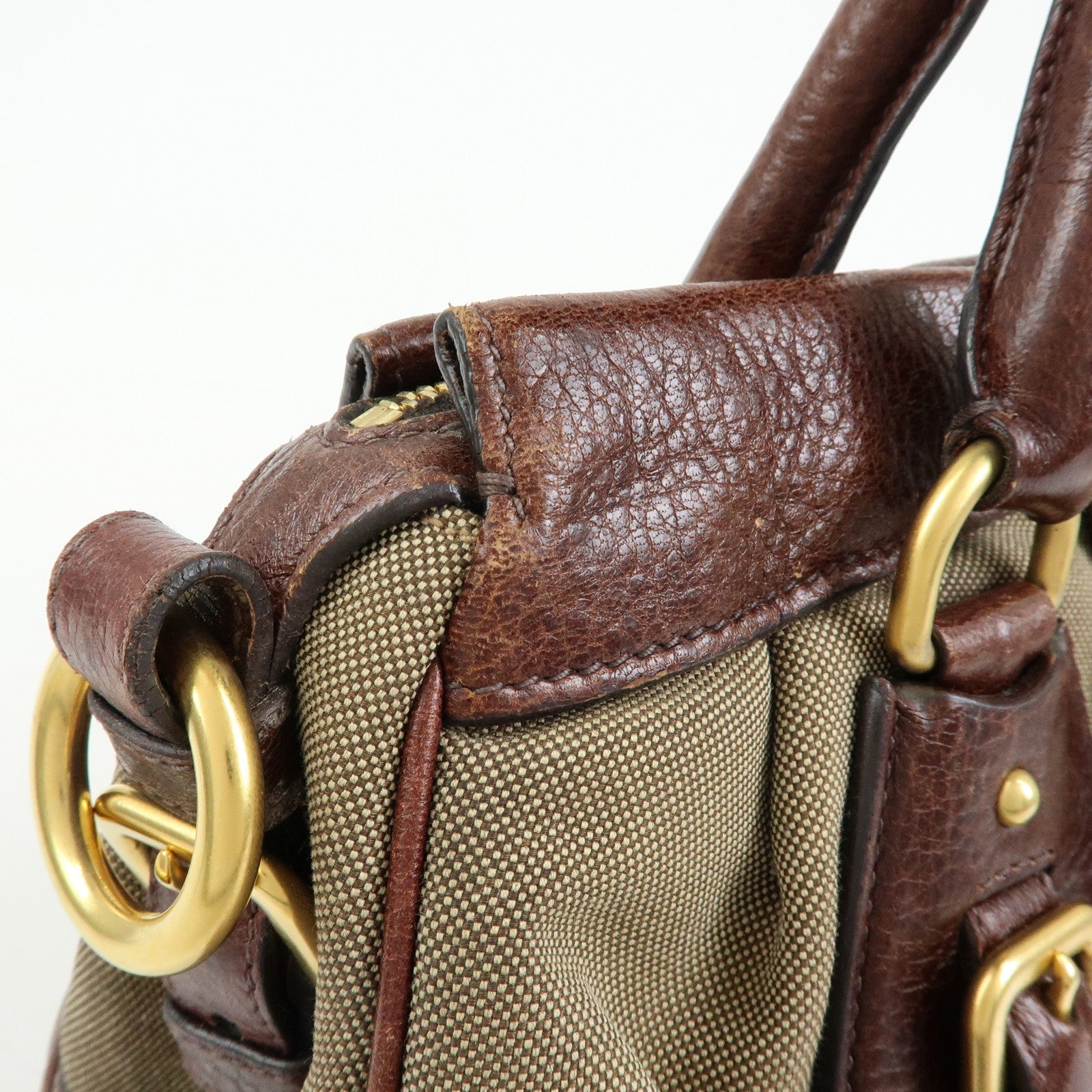 PRADA Logo Jacquard Leather 2Way Bag Hand Bag Shoulder Bag Brown