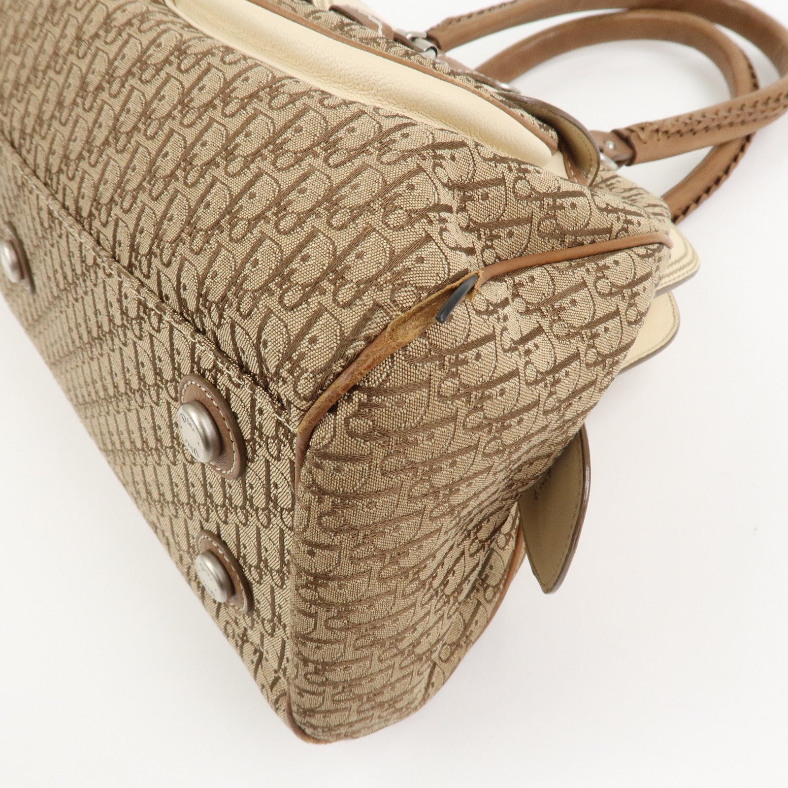 Christian Dior Trotter Canvas Leather Hand Bag Shoulder Bag Brown