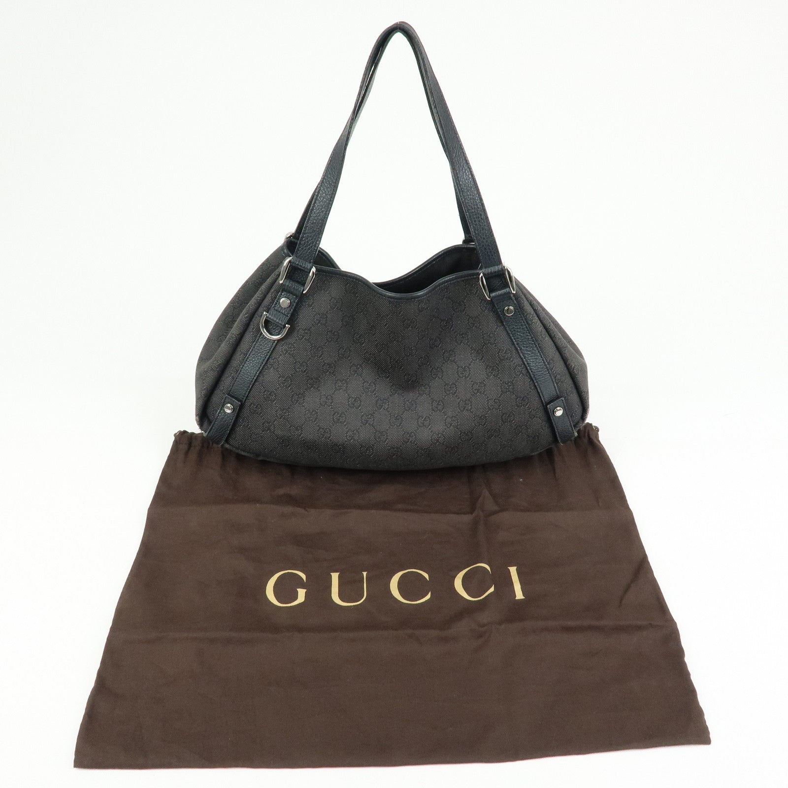 GUCCI Abbey GG Monogram Denim Tote Bag Hand Bag Black 293578