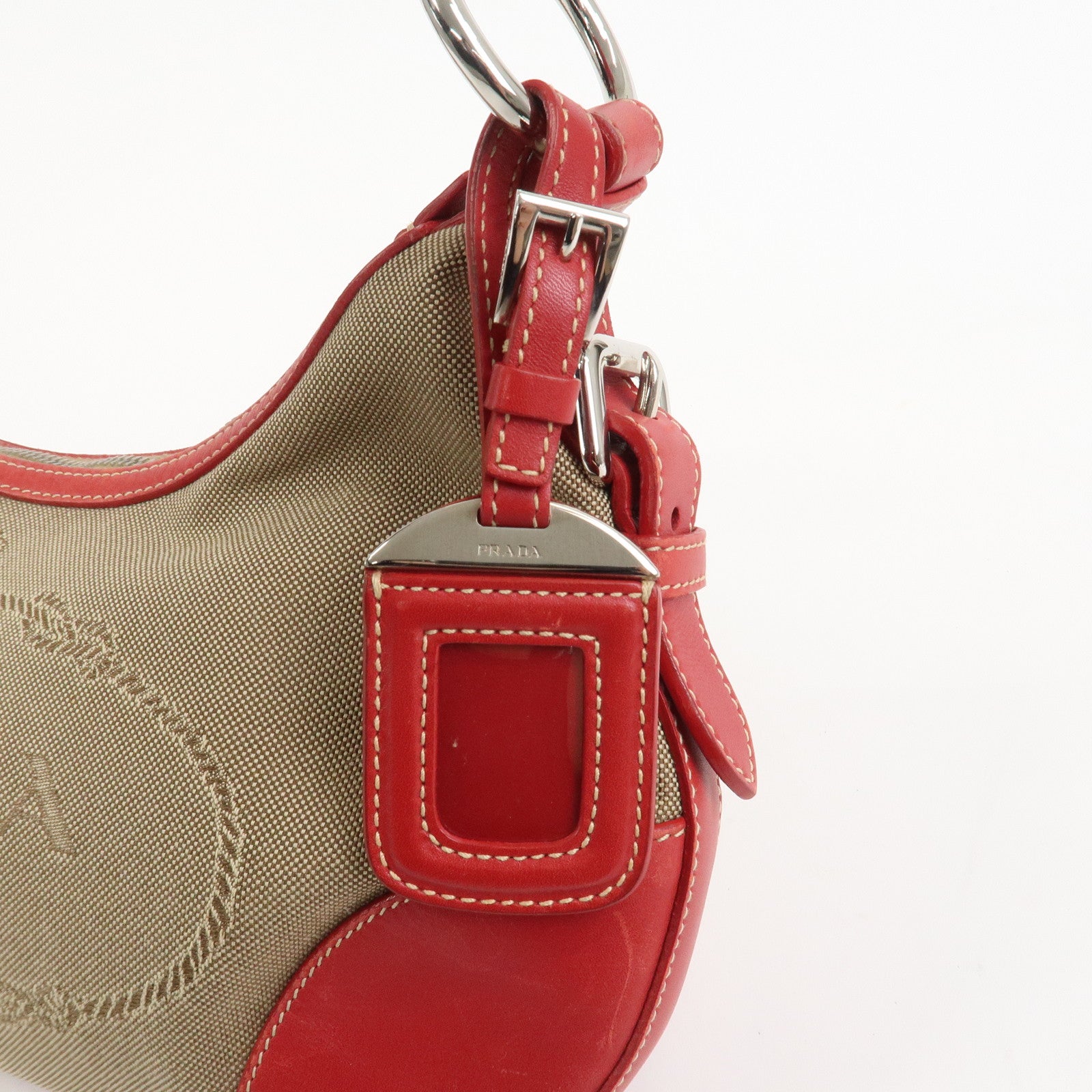 PRADA Logo Jacguard Leather Shoulder Bag Light Brown Red BR3429