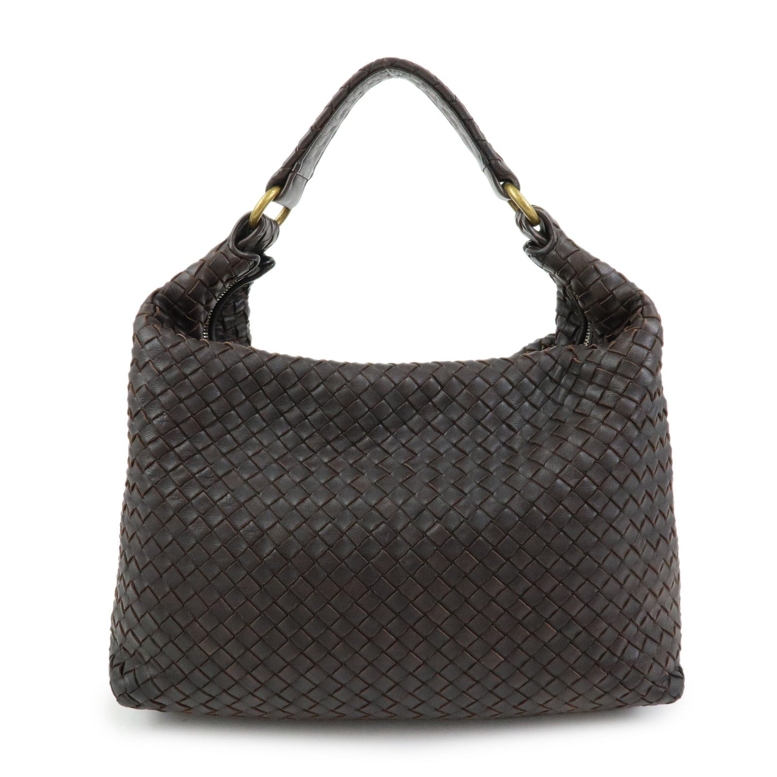 BOTTEGA VENETA Intrecciato Leather Shoulder Bag Dark Brown 181347