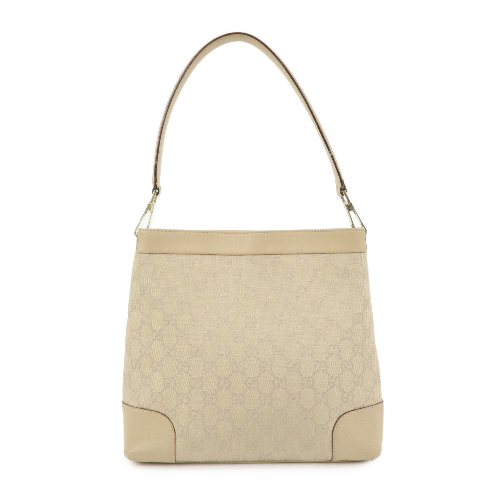 GUCCI GG Canvas Leather Shoulder Bag Hand Bag Beige 33900