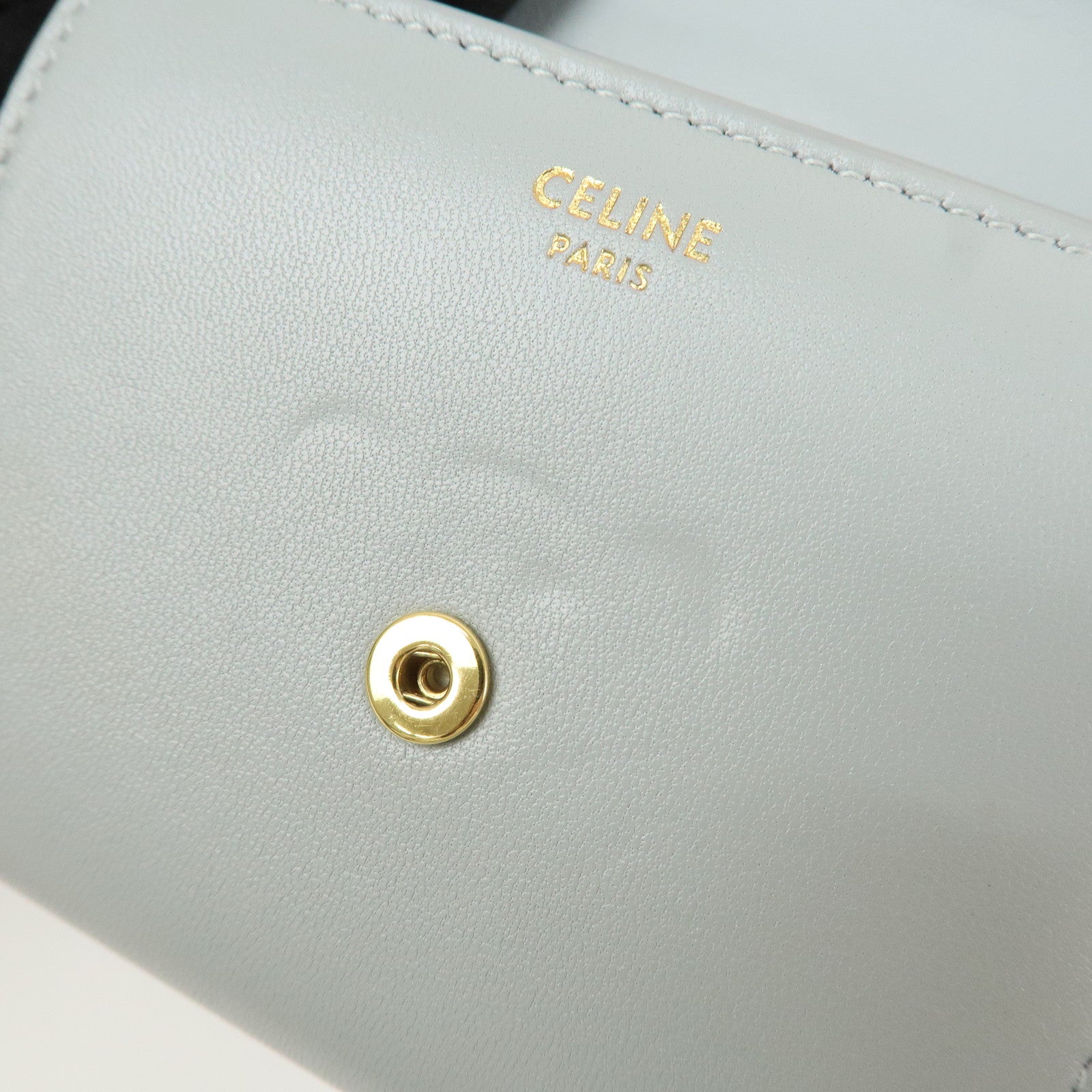 CELINE Triomphe Leather Tri-fold Falap Wallet Light Blue