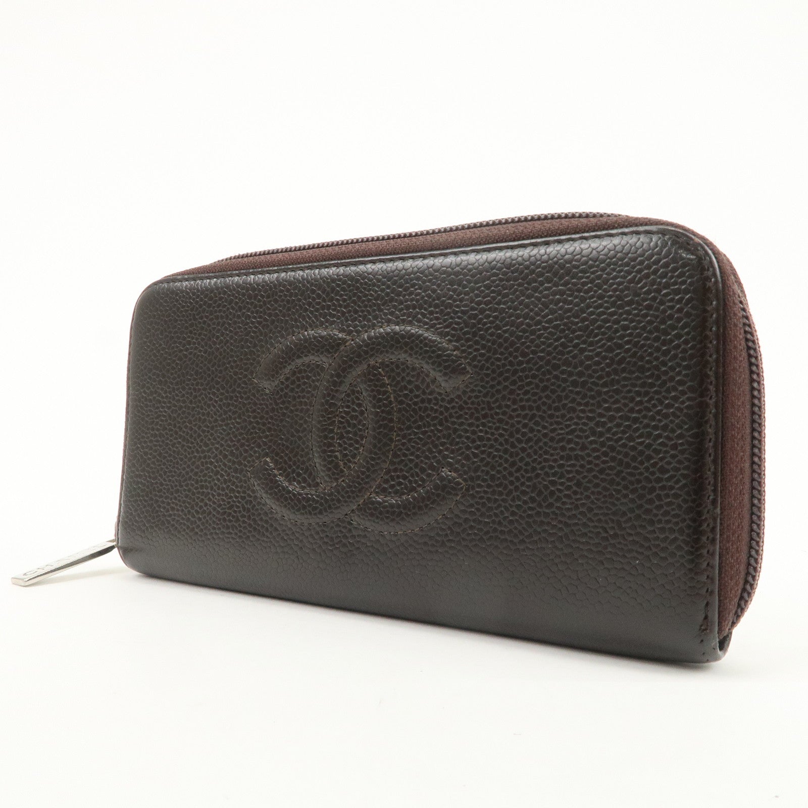 CHANEL COCO Mark Caviarskin Round Zippy Long Wallet Brown