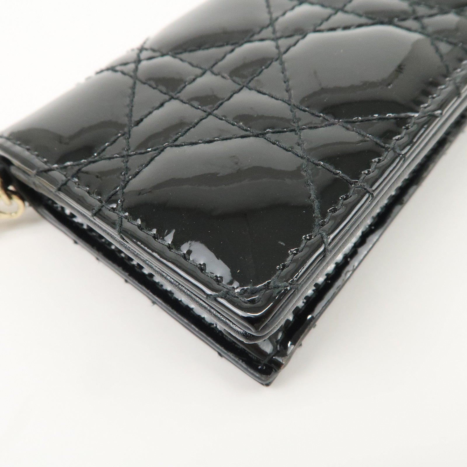 Christian Dior Cannage Lady Dior Patent Leather Card Holder Black S0011