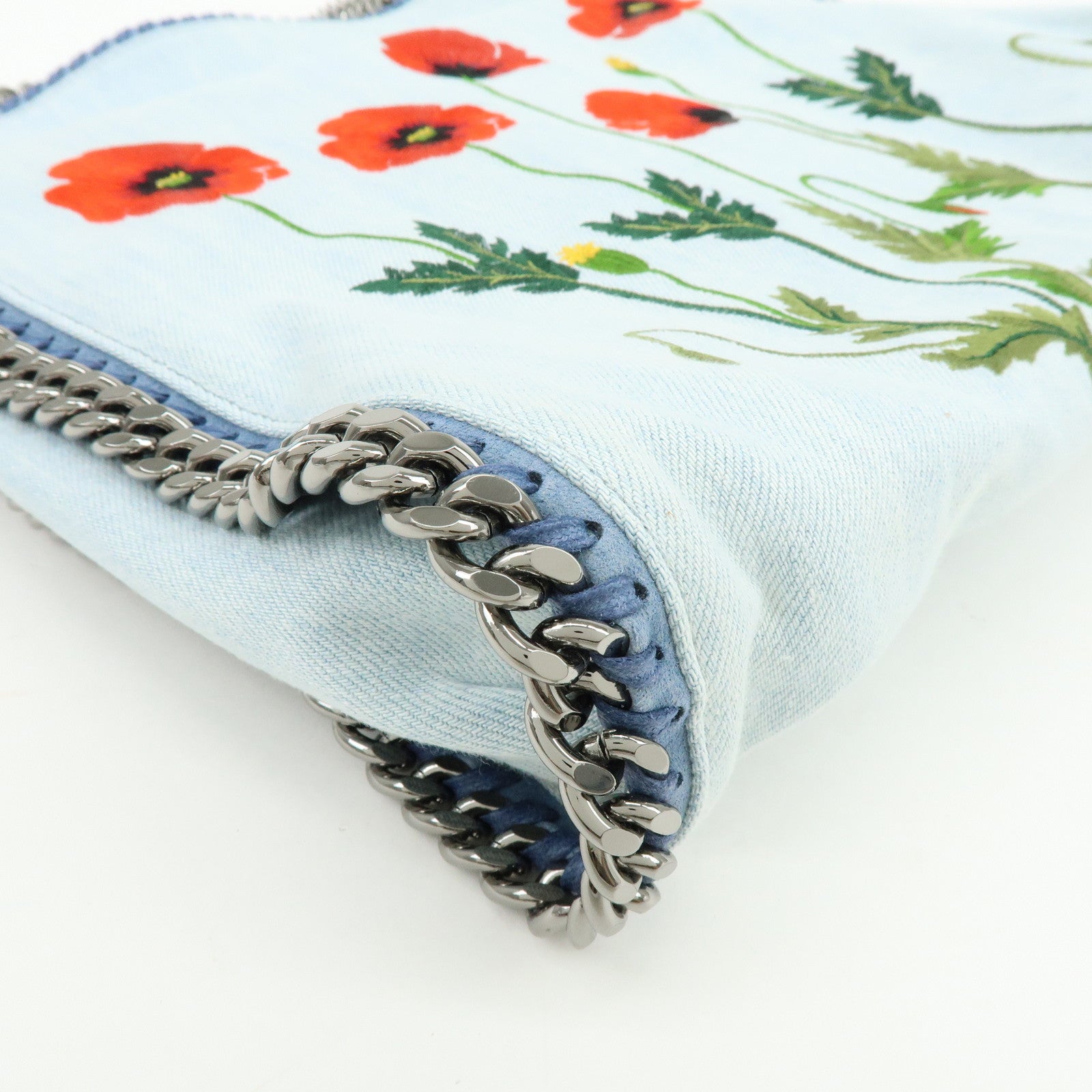 STELLA MCCARTNEY Falabella Embroidery Denim Shoulder Bag Light Blue