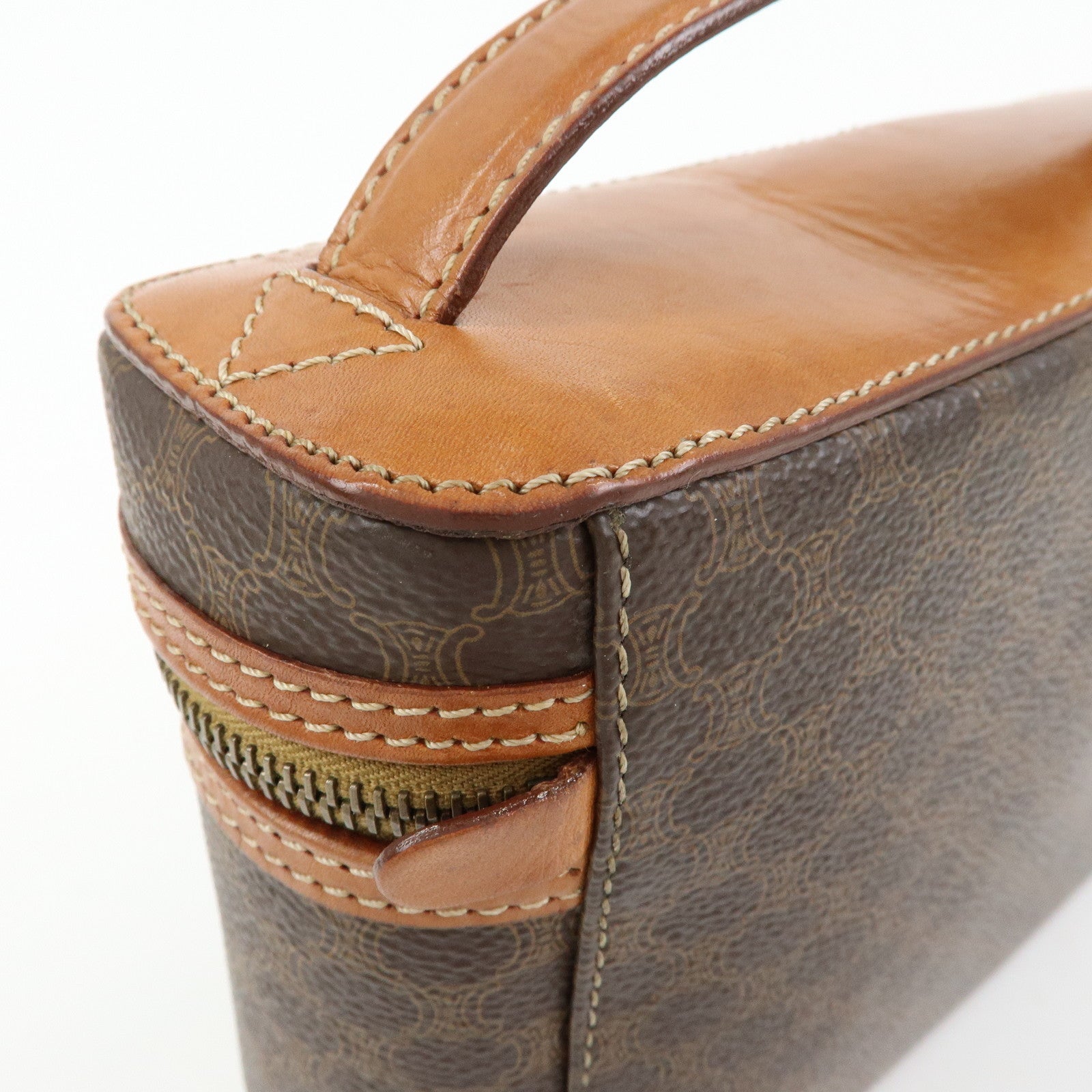 CELINE Macadam PVC Leather Hand Bag Vanity Bag Brown