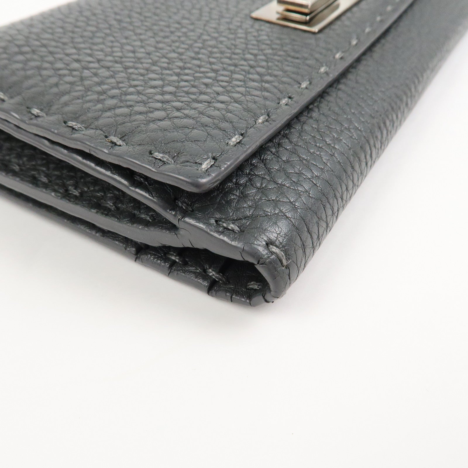 FENDI Seleria Leather Peekaboo Long Wallet Gray 8M0308