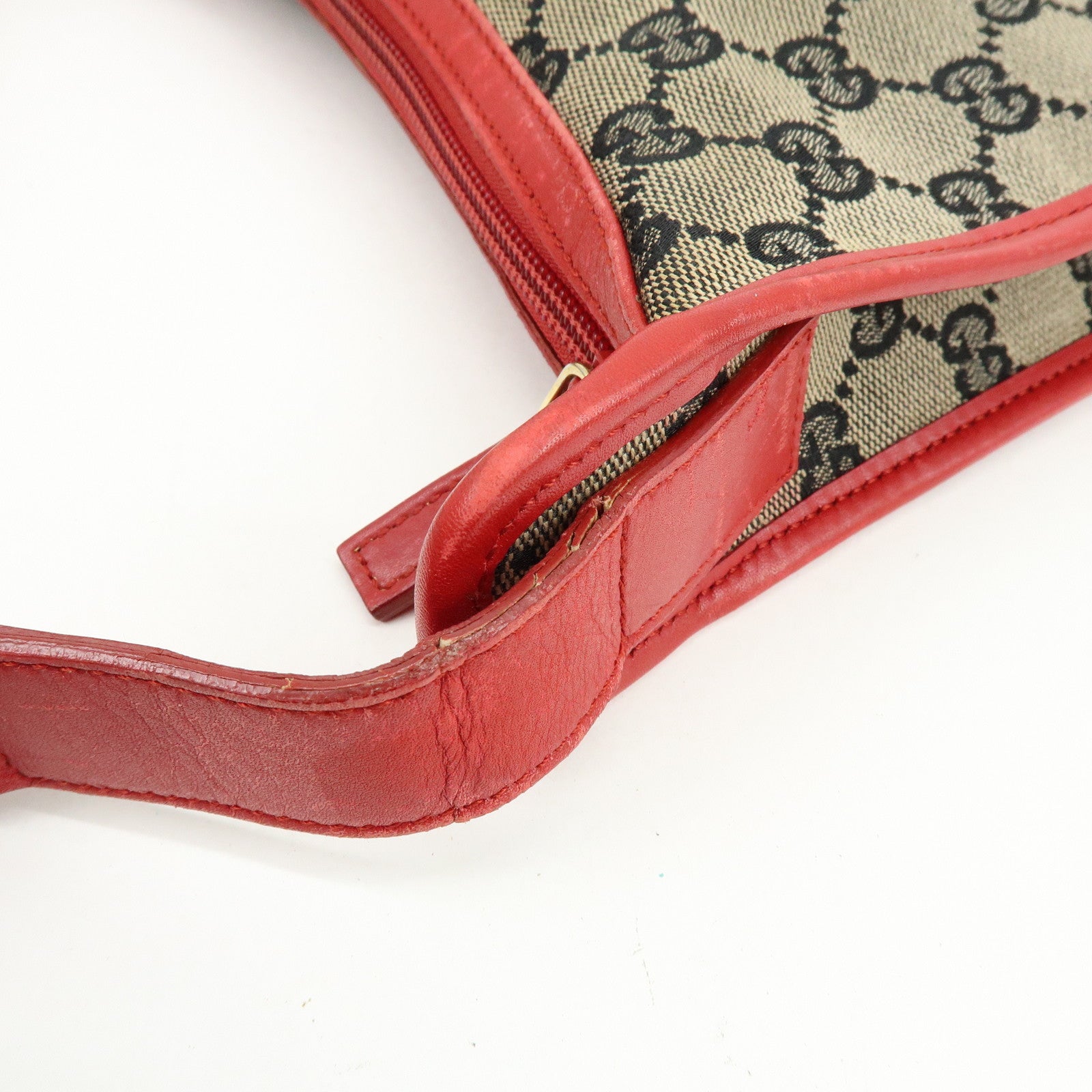 GUCCI GG Canvas Leather Shoulder Bag Beige Red 001・4206・001998