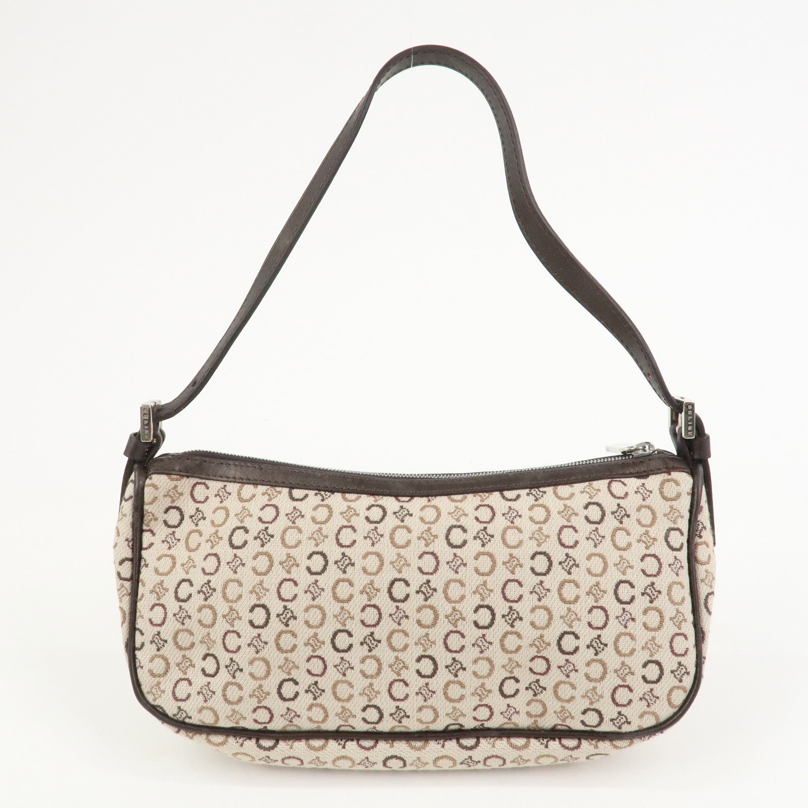 CELINE C Macadam Jacquard Leather Hand Shoulder Bag Beige Brown