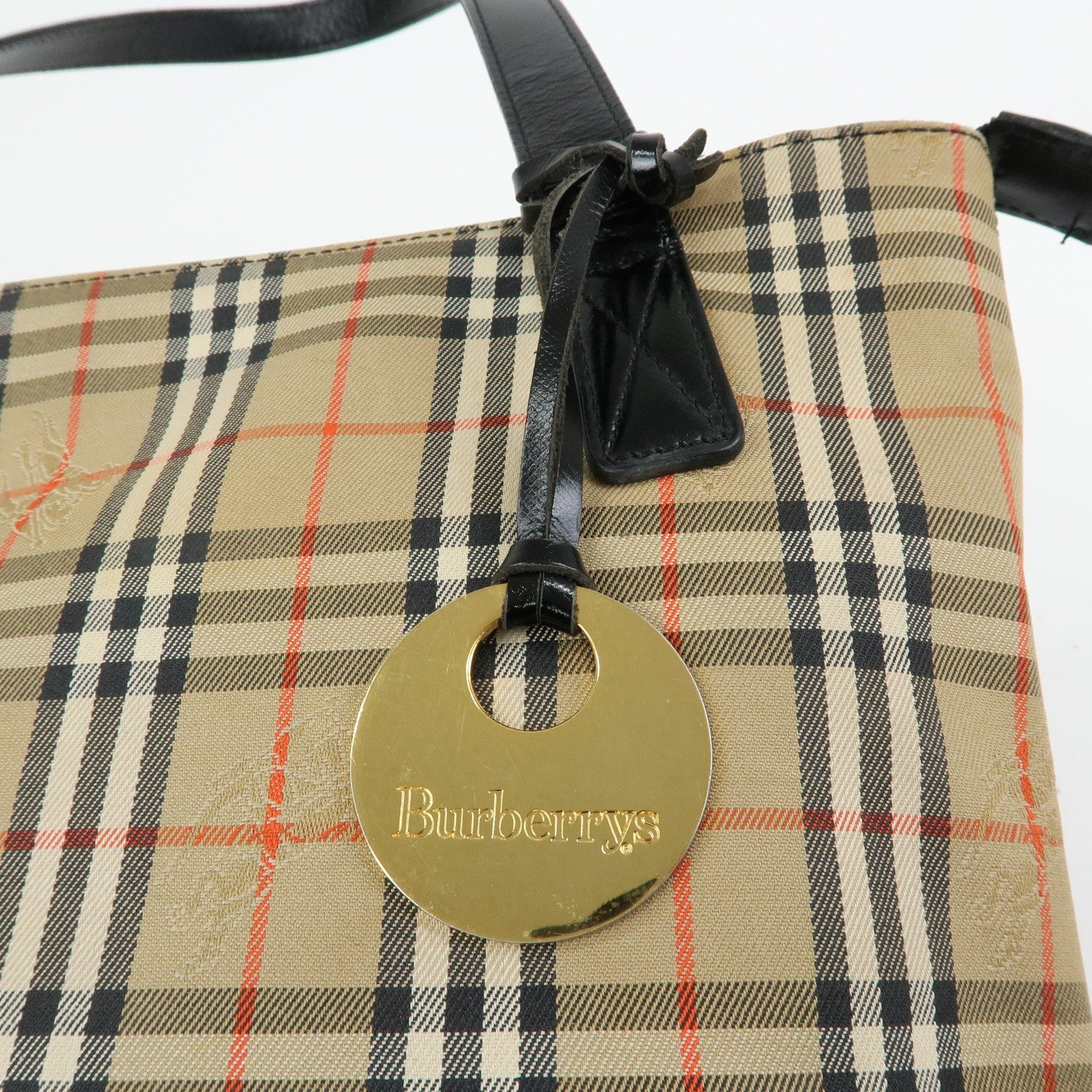 BURBERRY Canvas Leather Nova Plaid Tote Shoulder Bag Beige Black
