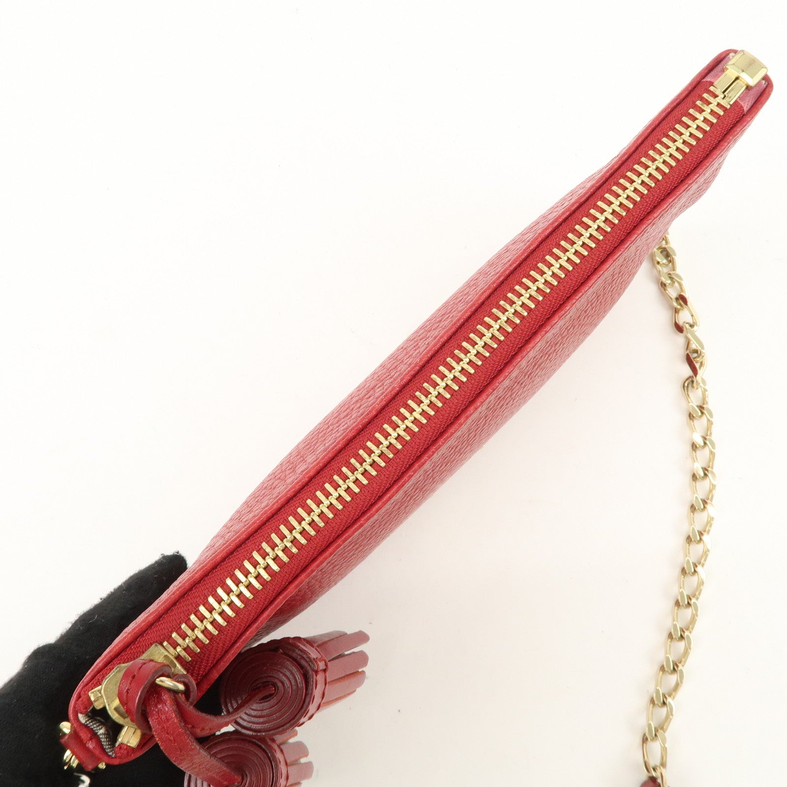 BURBERRY Logo Leather Chain Shoulder Bag Crossbody Bag Red Used