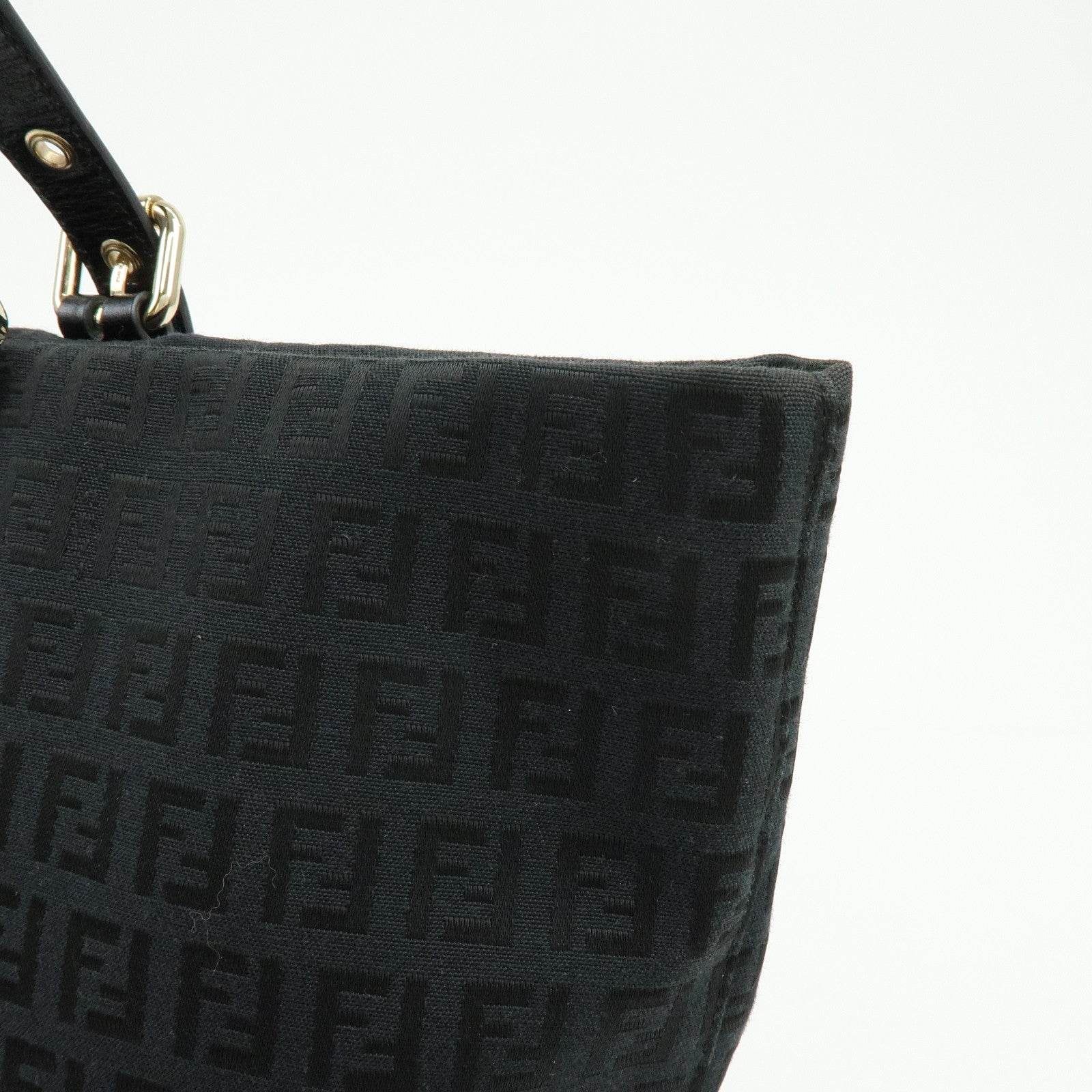 FENDI Zucchino Canvas Leather Tote Bag Shoulder Bag Black 8BH215