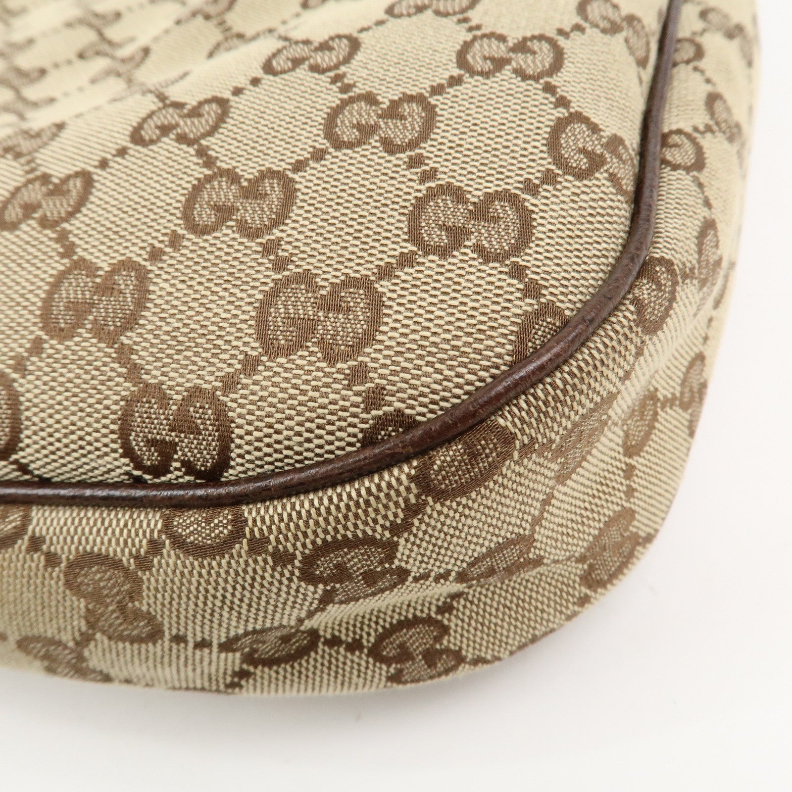 GUCCI GG Canvas Leather Shoulder Bag Hand Bag Beige Brown 153010