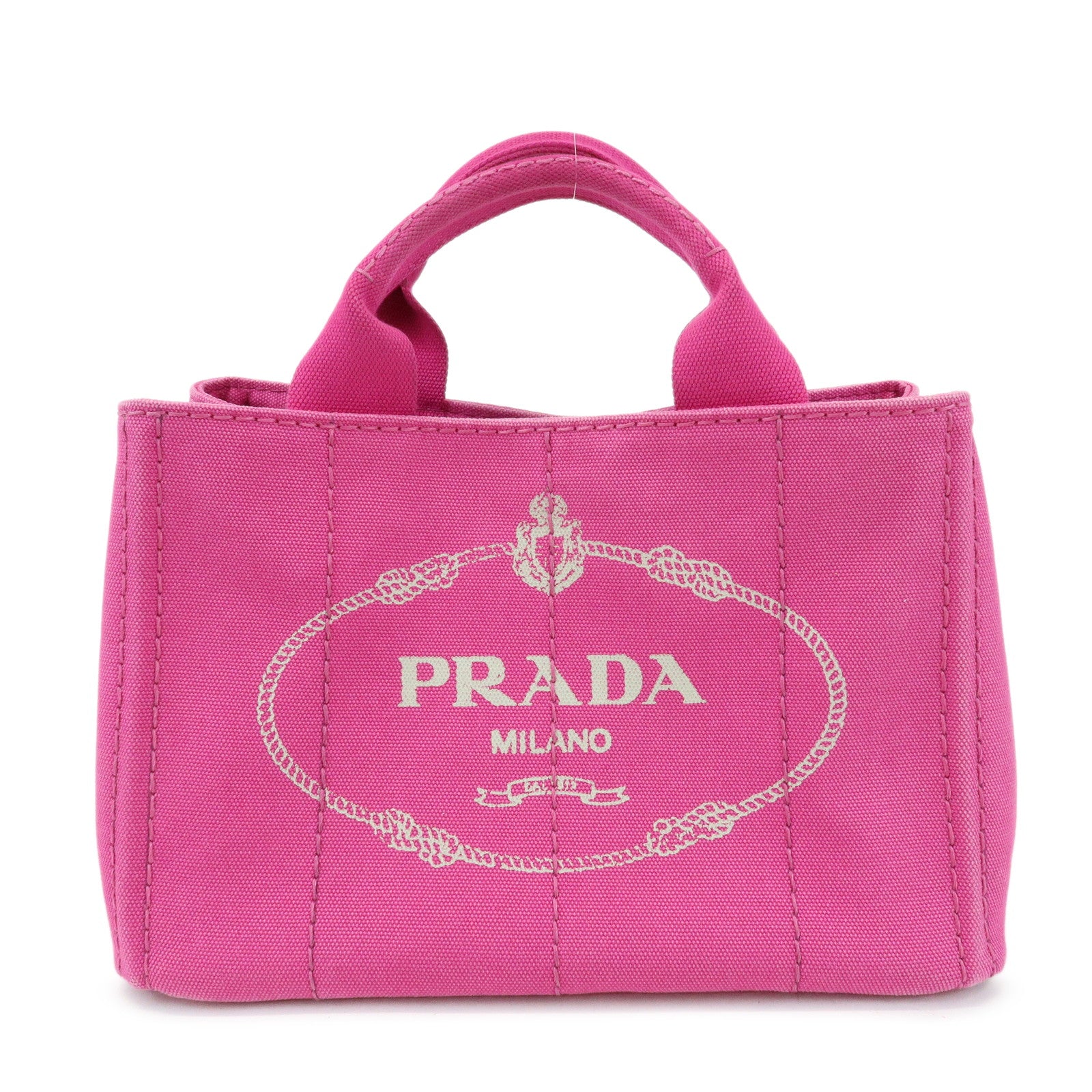PRADA Triangle Logo Canapa Mini Canvas Tote Hand Bag Pink BN2439
