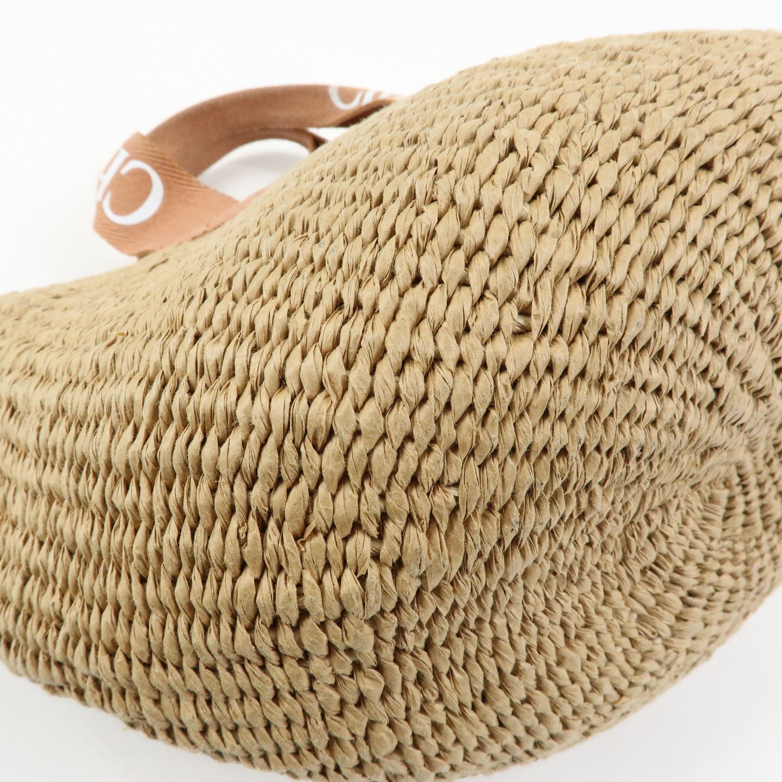 Chloe Mifuko Raffia Canvas Hand Bag Tote Bag Natural Beige