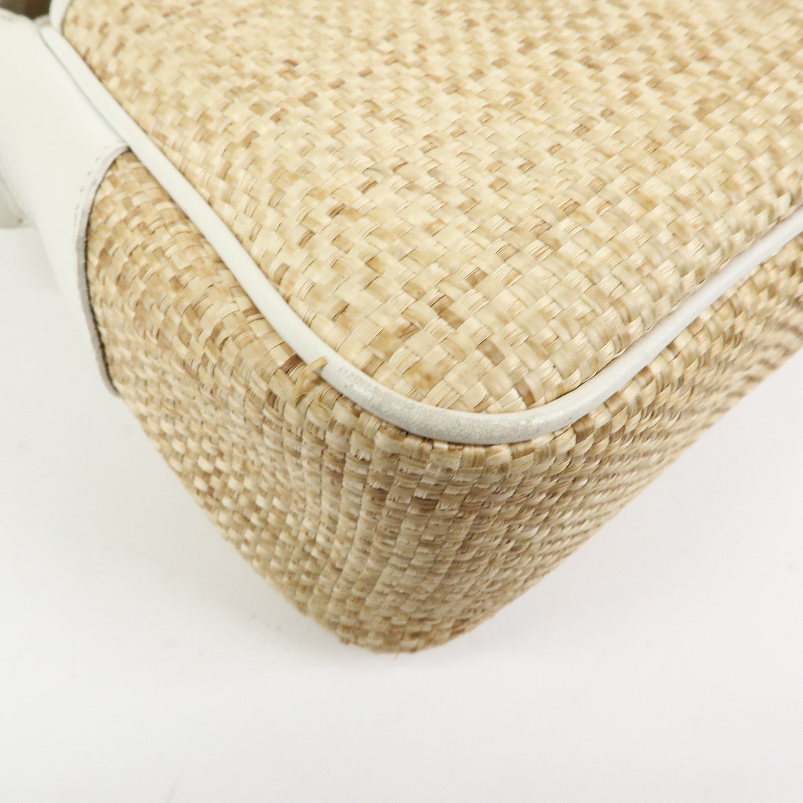Chloe Raffia Leather Shoulder Bag Hand Bag Natural White
