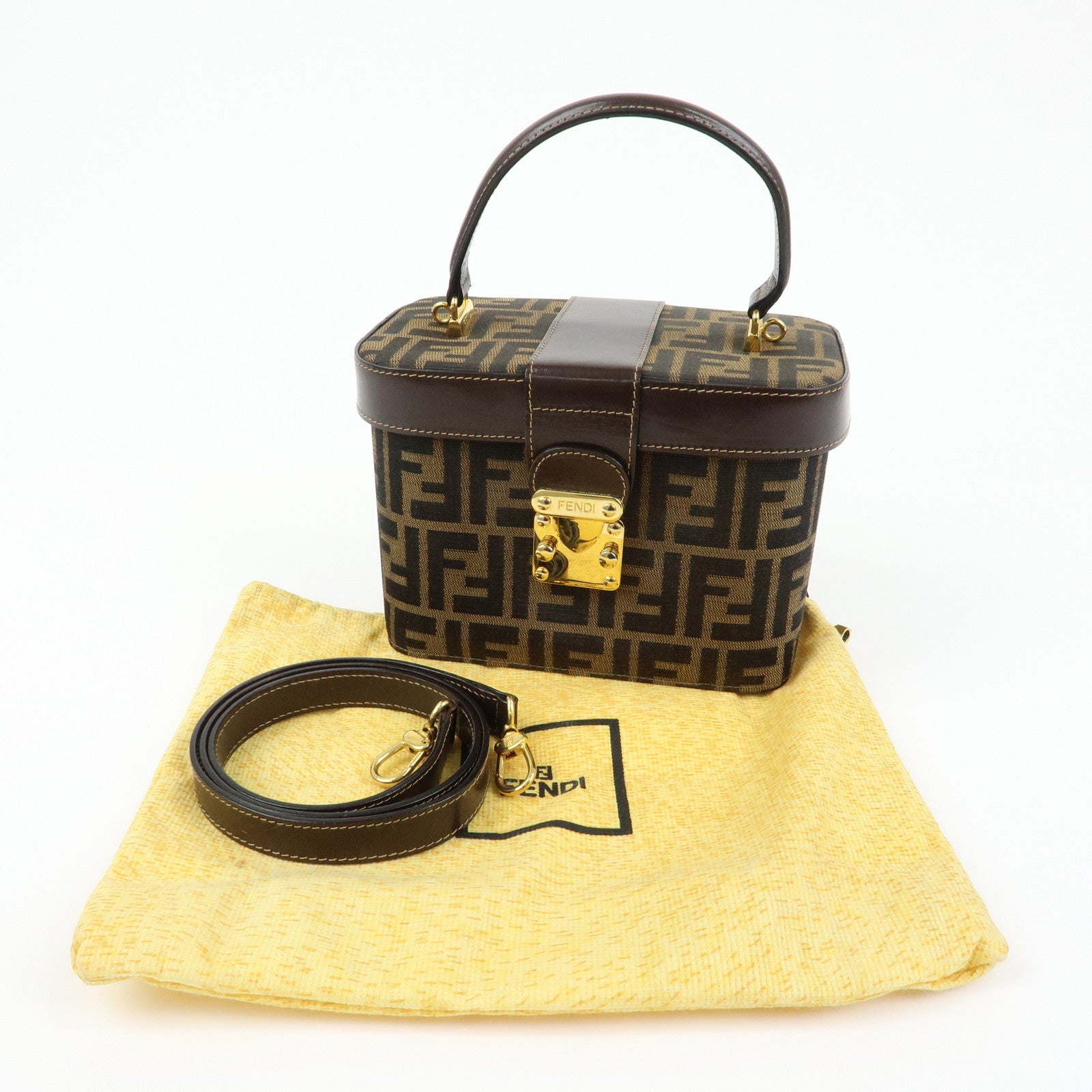 FENDI Zucca Canvas Leather 2Way Bag Hand Bag Shoulder Bag 914931