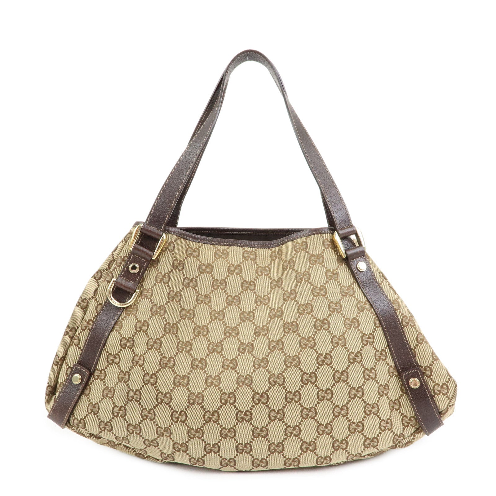 GUCCI Abbey GG Canvas Leather Tote Hand Bag Beige Brown 130736