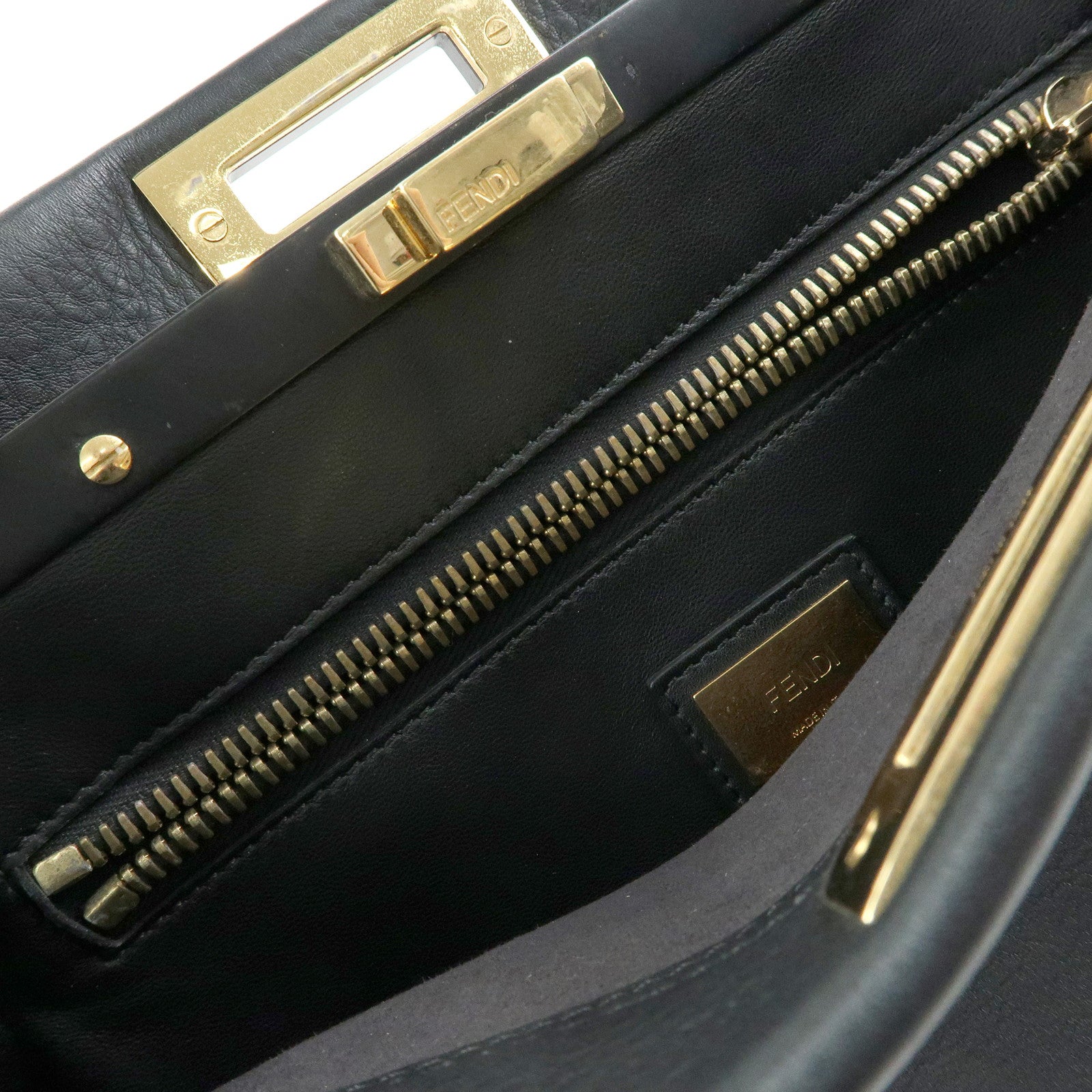 FENDI Peekaboo Leather 2Way Bag Hand Bag Shoulder Bag Black 8BN290
