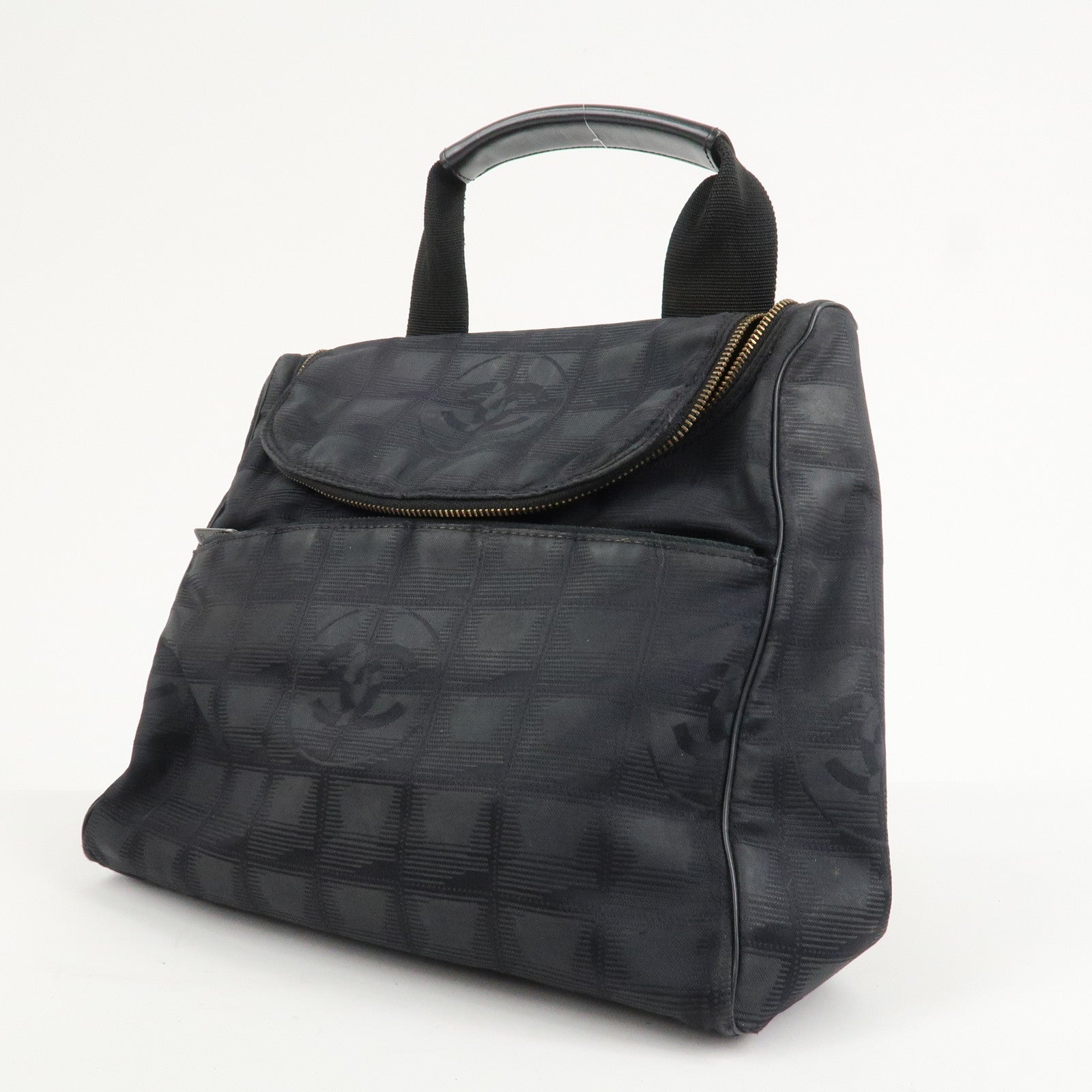 CHANEL New Travel Line Nylon Jacquard Leather 2Way Bag Black A15958