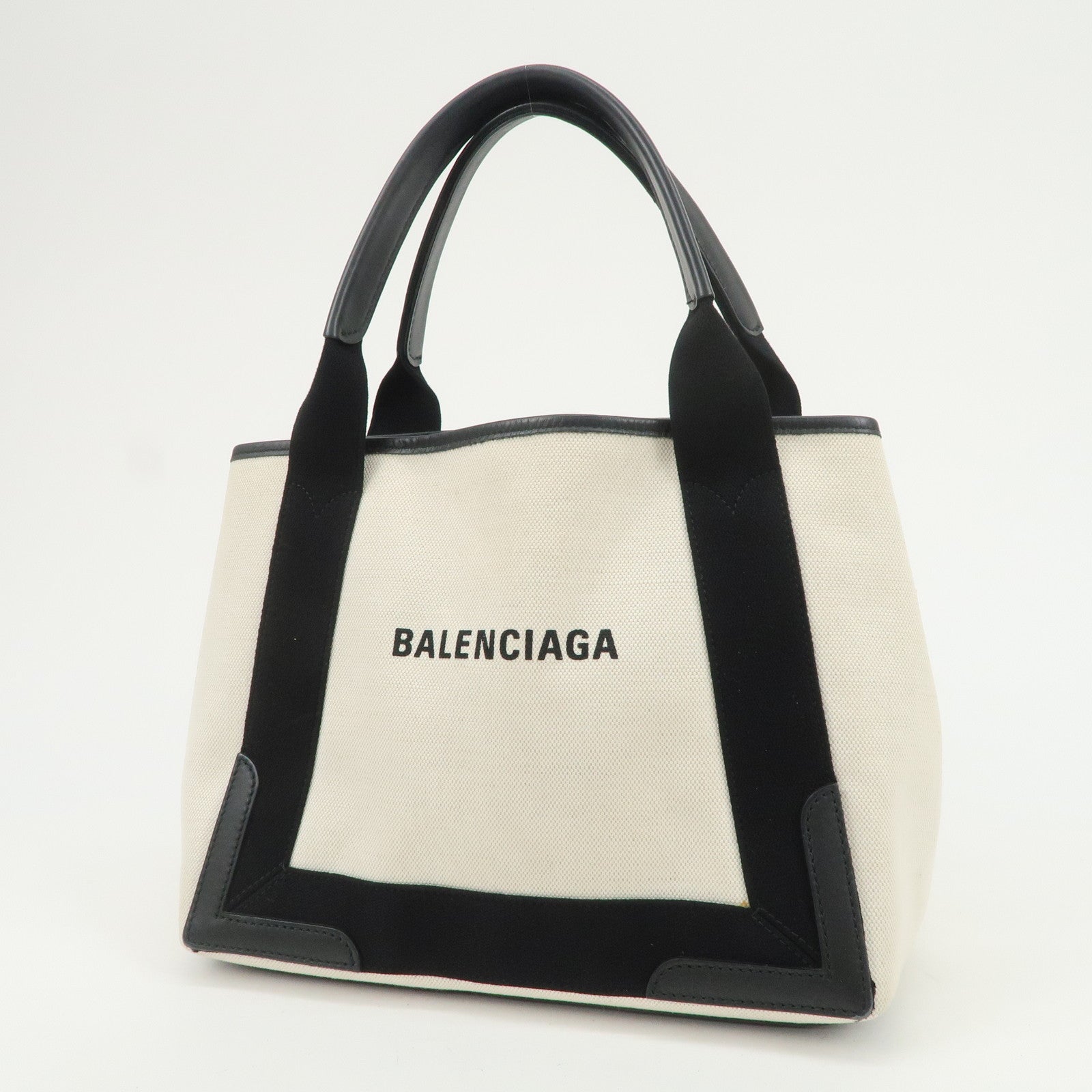 BALENCIAGA Navy Cabas S Cotton Calf Skin Tote Bag Hand Bag 339933