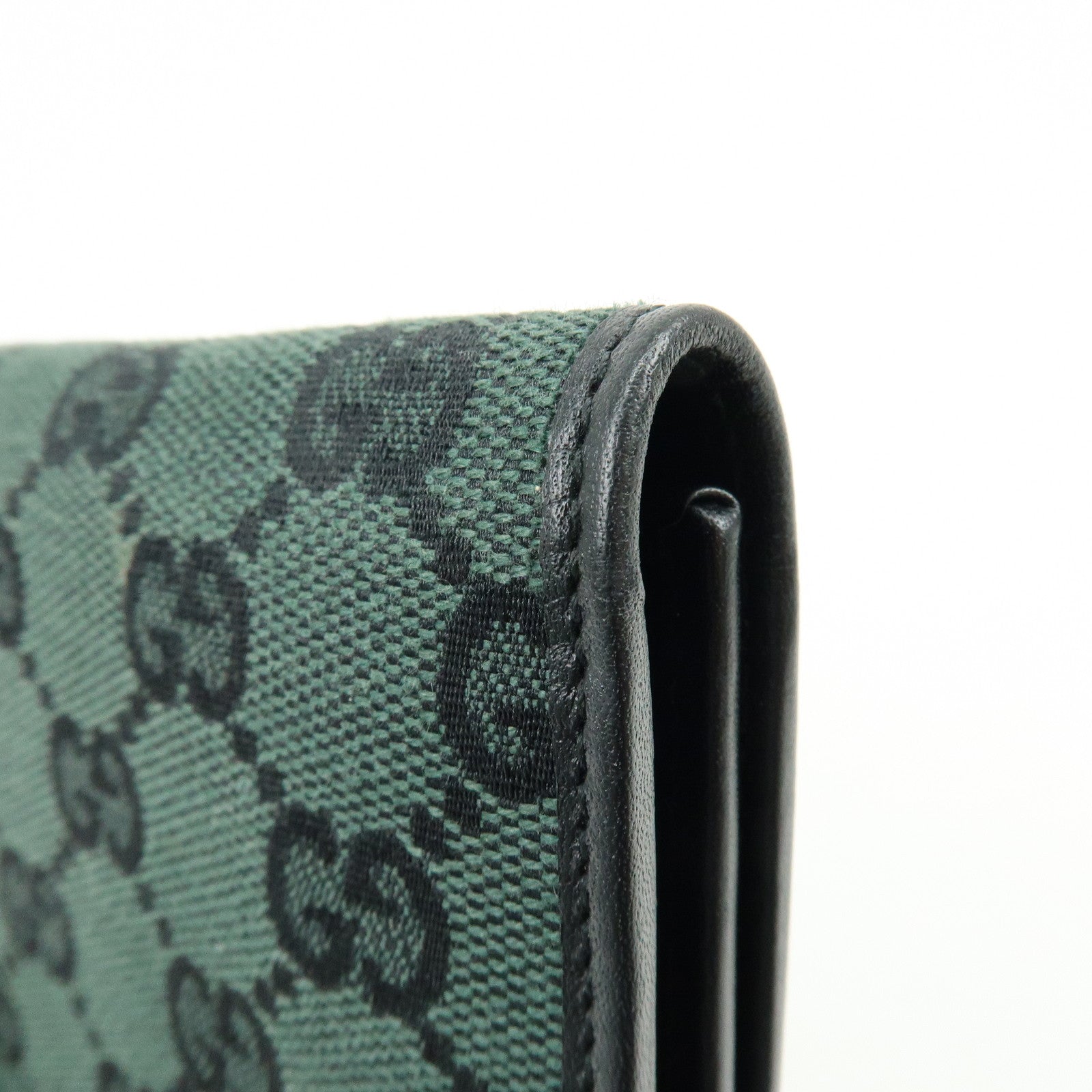 GUCCI GG Canvas Leather Long Wallet Green Black 257303