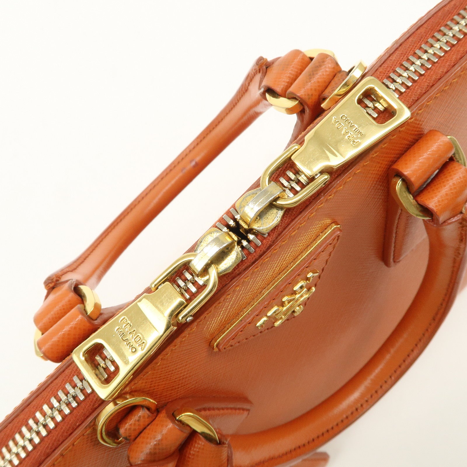 PRADA Saffiano Leather Promenade Small 2Way Hand Bag Orange BL0838